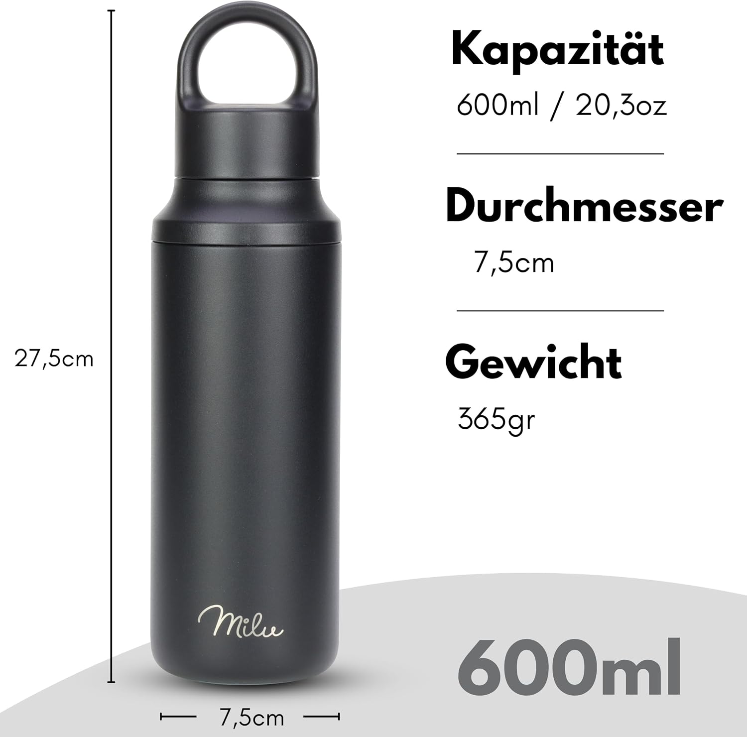Milu Thermosflasche Isolierflasche 600ml, 750ml