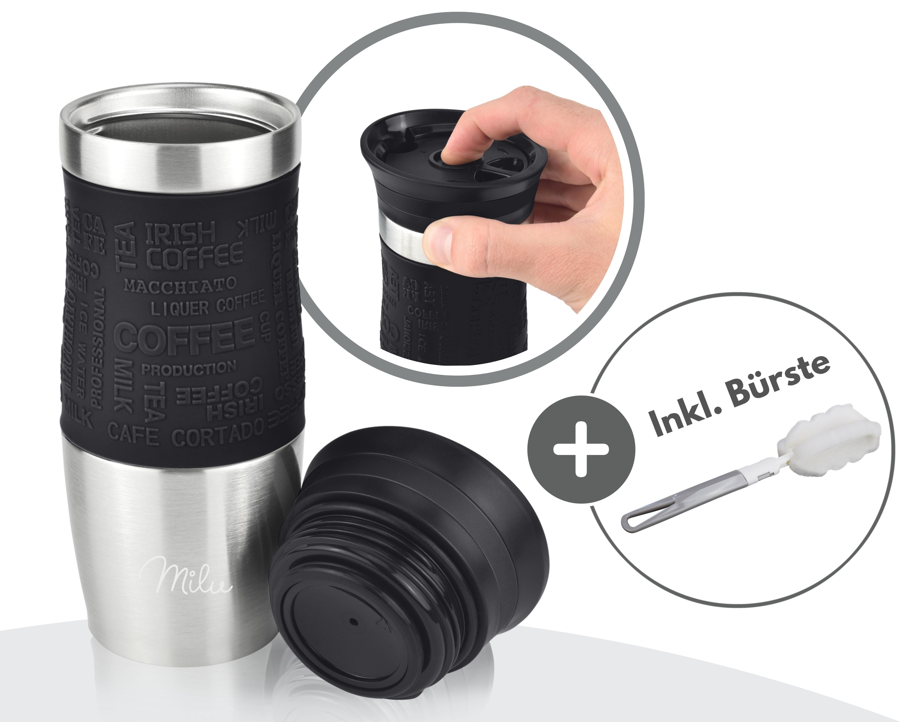 Milu Thermobecher Kaffee to go 370ml, 450ml Isolierbecher Kaffeebecher (CB)