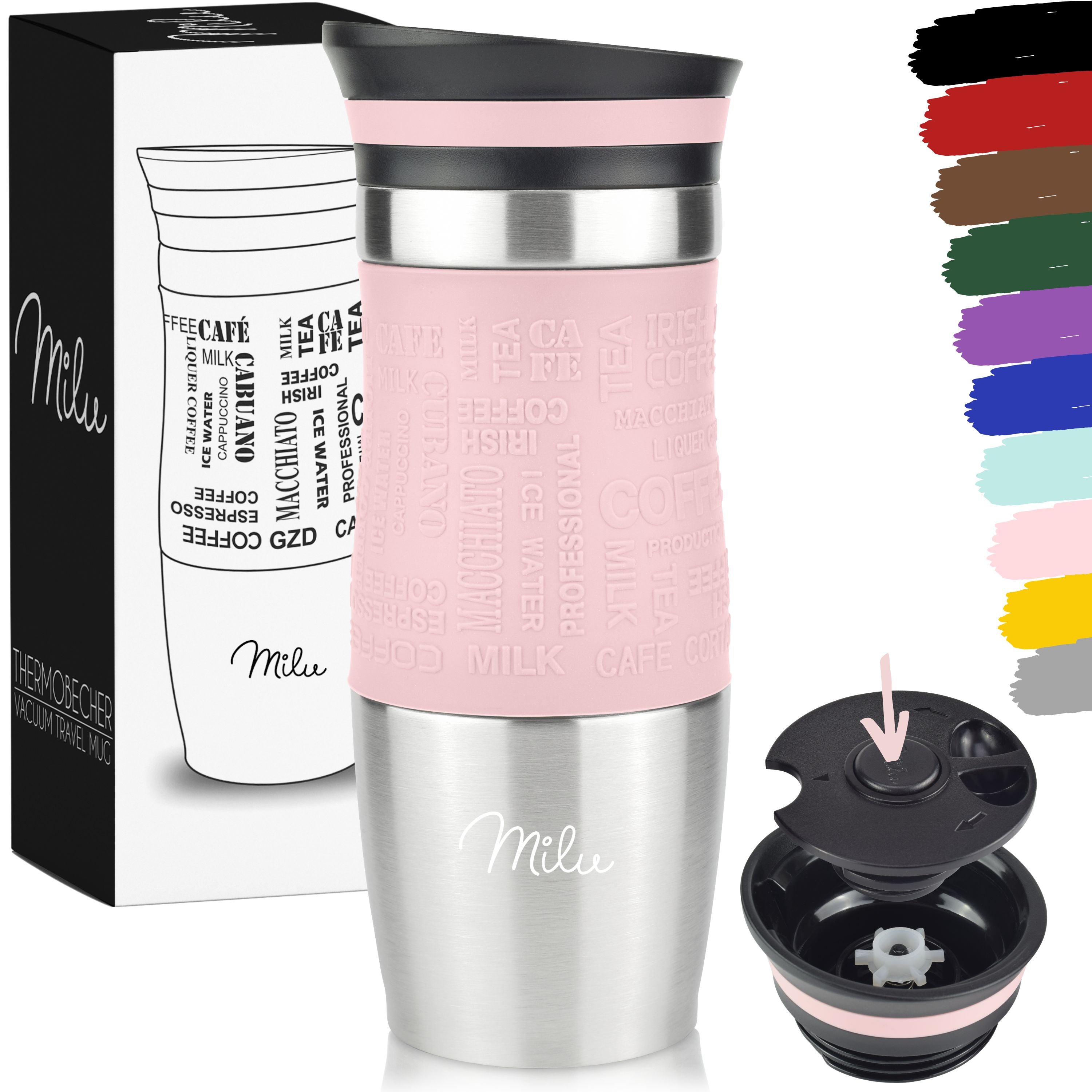 Milu Thermobecher Kaffee to go 370ml, 450ml Isolierbecher Kaffeebecher (CB)