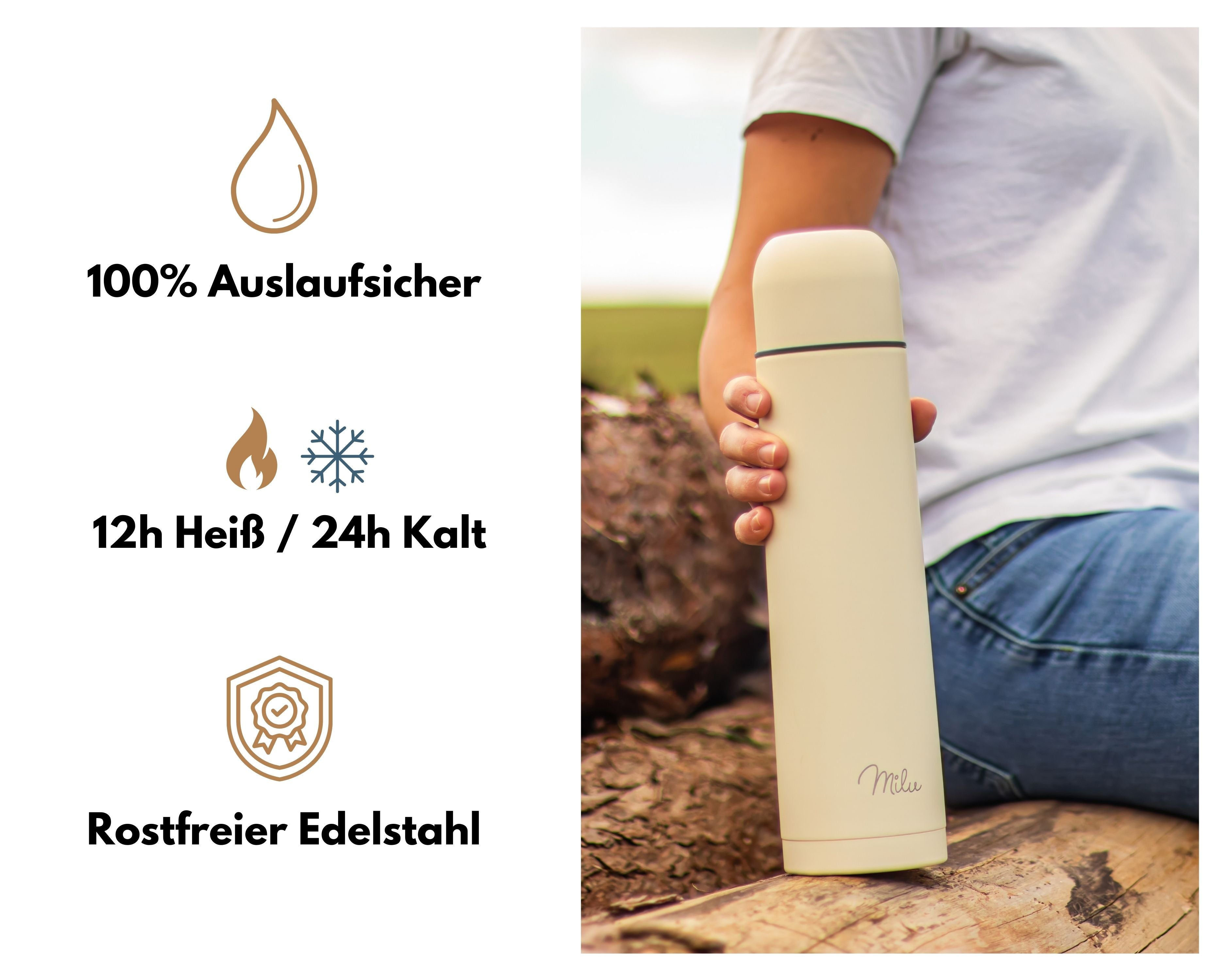 Milu Thermosflasche Thermoskanne Isolierflasche 1L, 750ml, 500ml