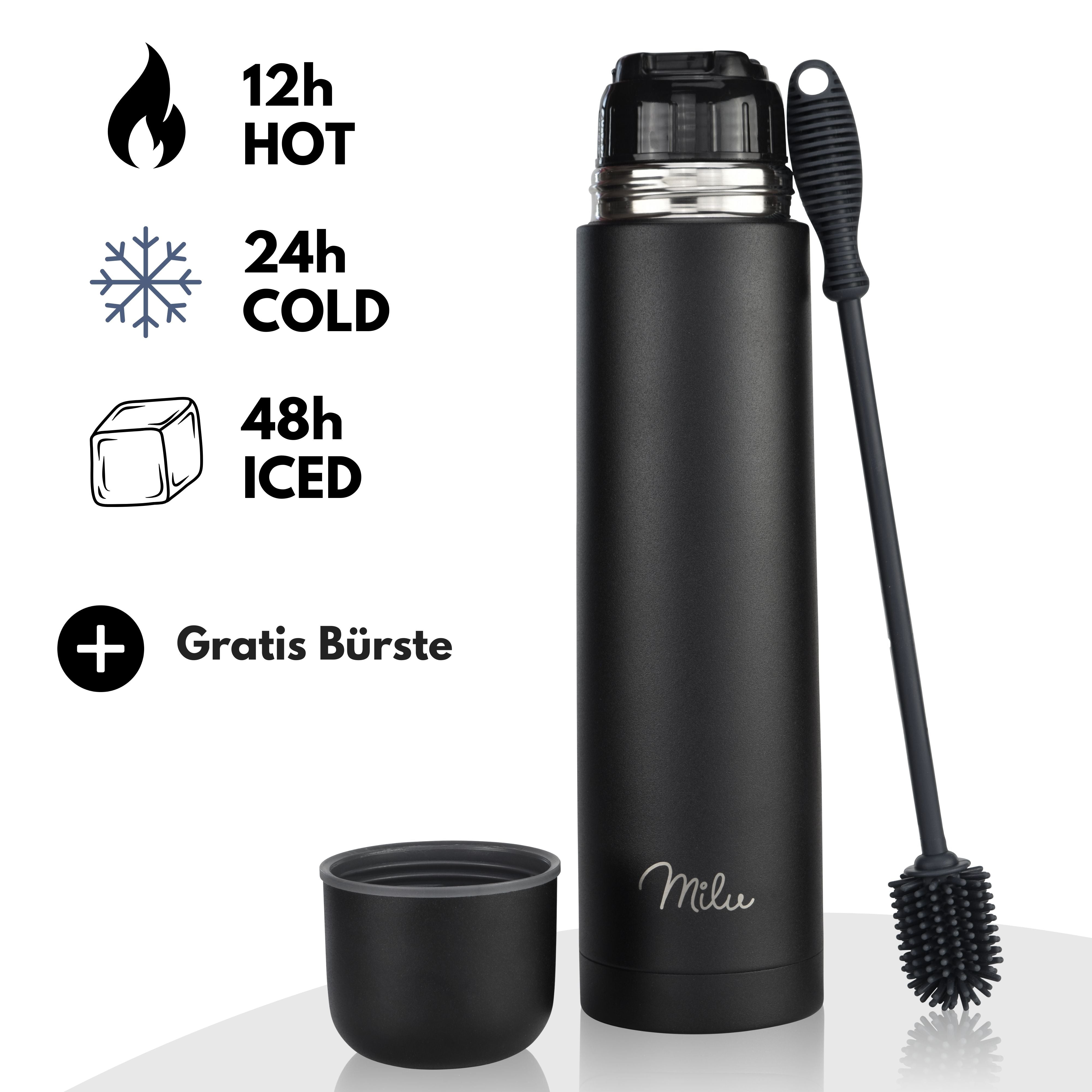 Milu Thermosflasche Thermoskanne Isolierflasche 1L, 750ml, 500ml