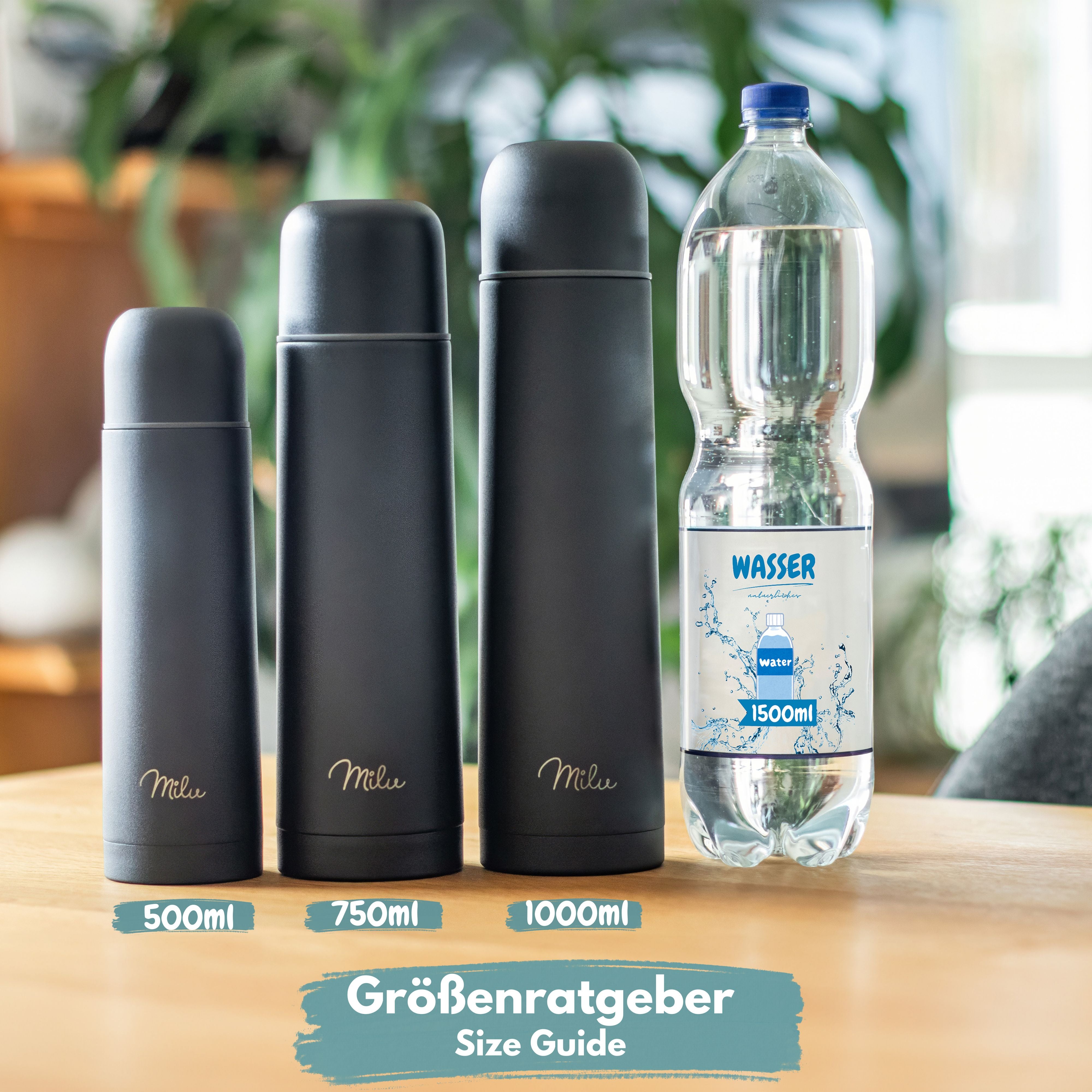 Milu Thermosflasche Thermoskanne Isolierflasche 1L, 750ml, 500ml
