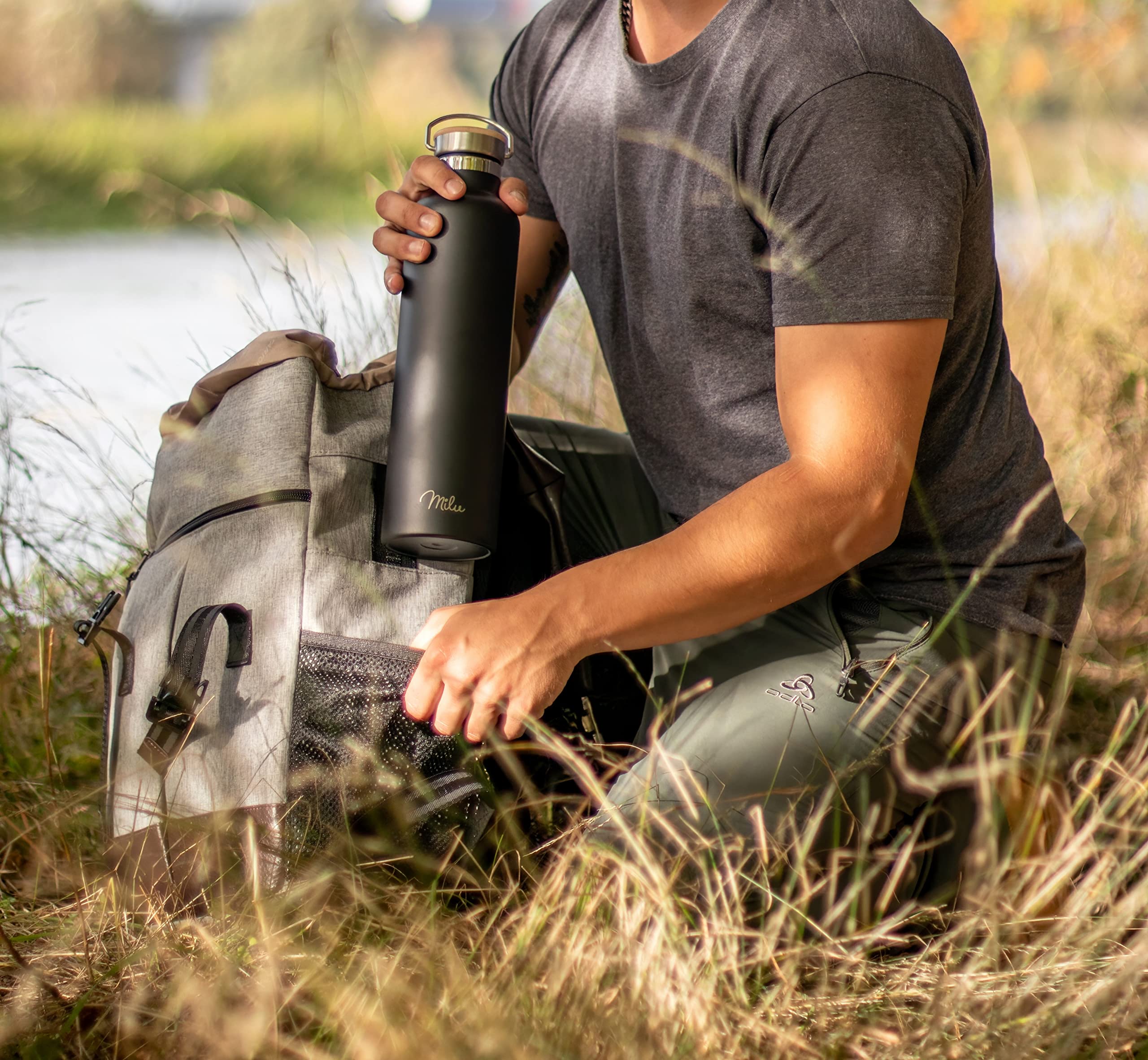 Milu Edelstahl Trinkflasche mit 3 Deckeln, auslaufsicher, isoliert (350 ml 500 ml 750 ml 1000 ml)