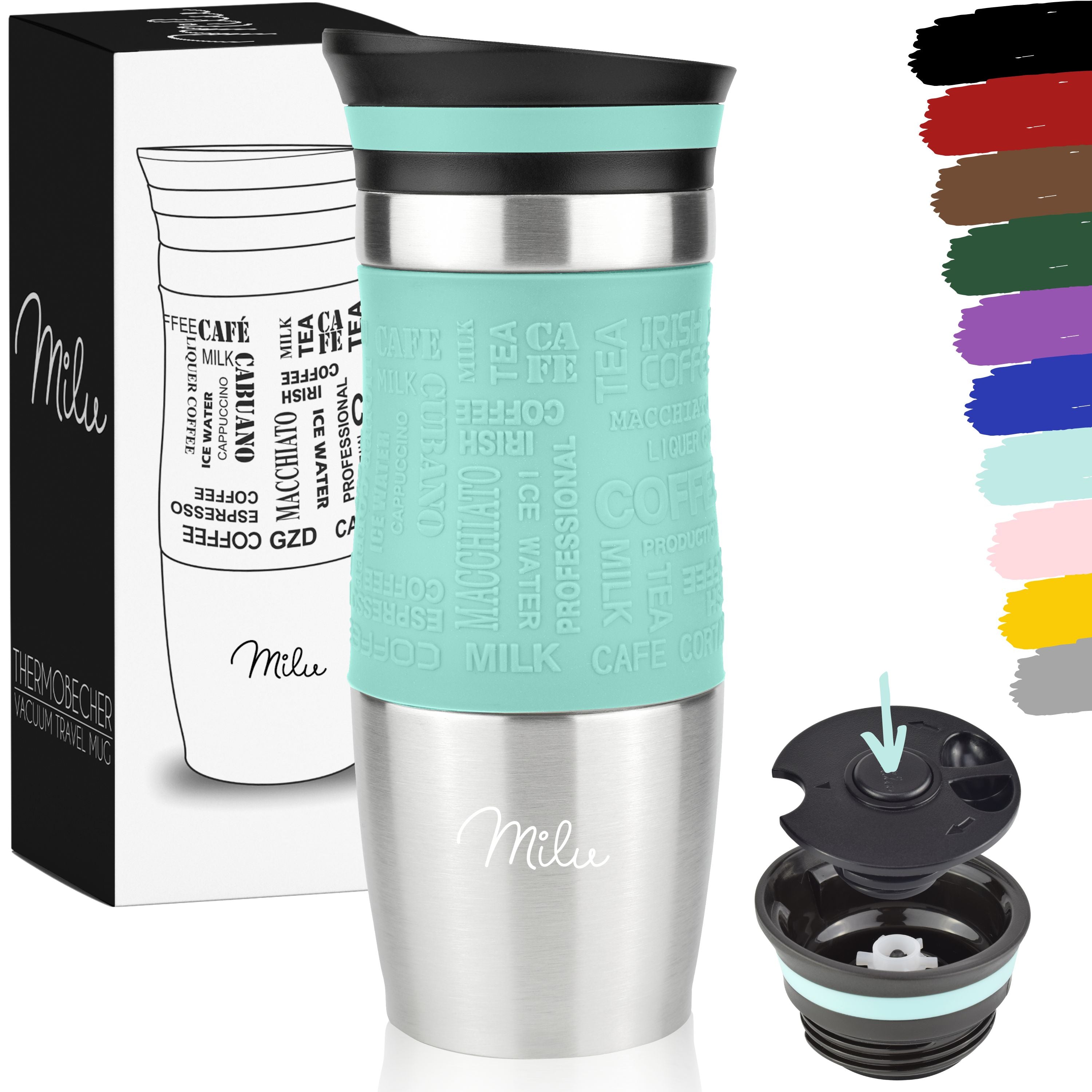 Milu Thermobecher Kaffee to go 370ml, 450ml Isolierbecher Kaffeebecher (CB)