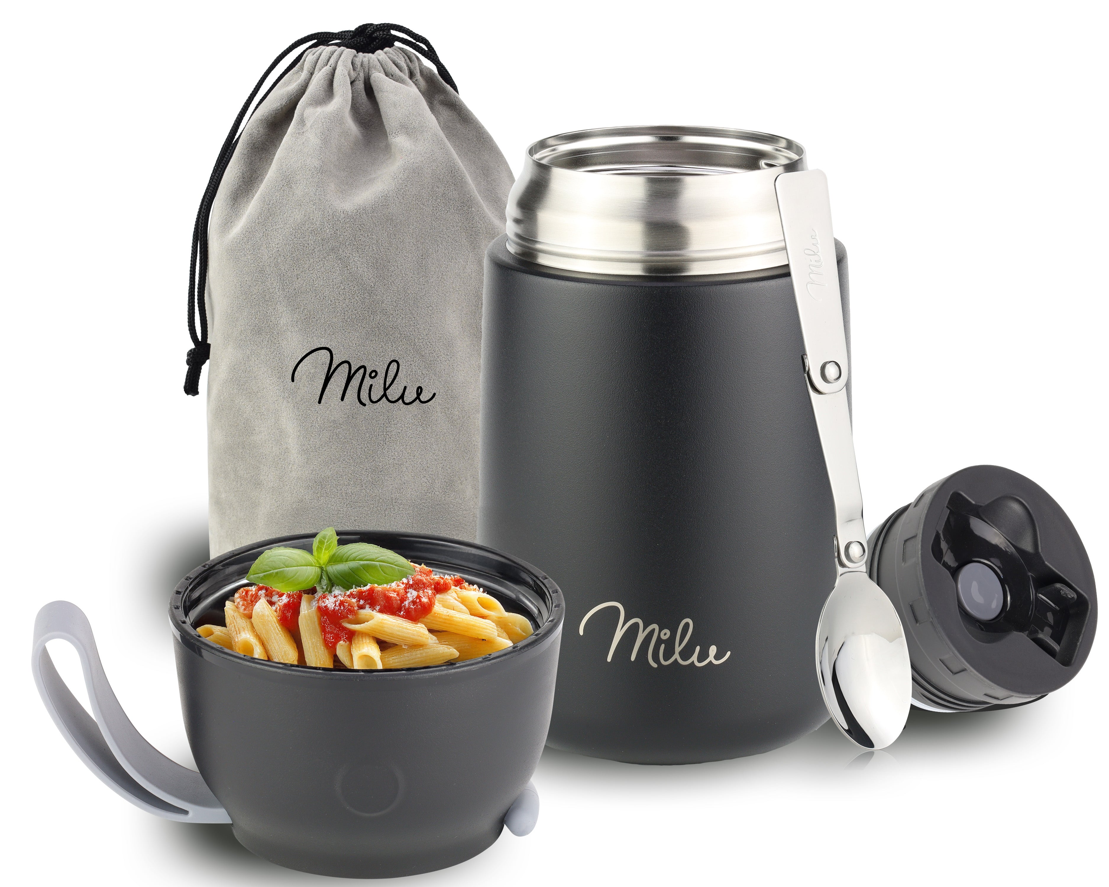 Milu® Thermobehälter für Essen, mit Löffel, auslaufsicher, isoliert (450 ml, 650 ml, 800 ml) (CB)
