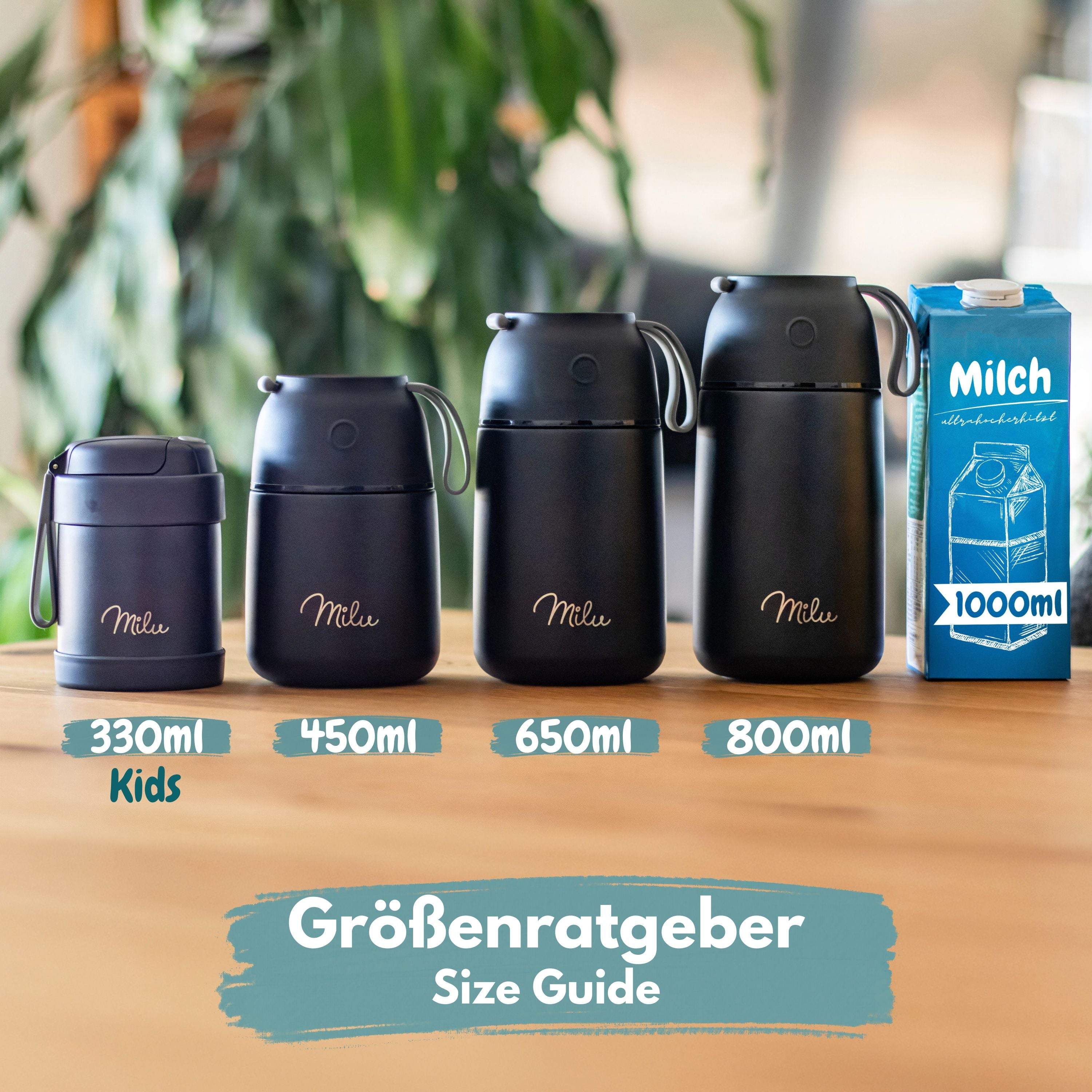 Milu® Thermobehälter für Essen, mit Löffel, auslaufsicher, isoliert (450 ml, 650 ml, 800 ml) (CB)