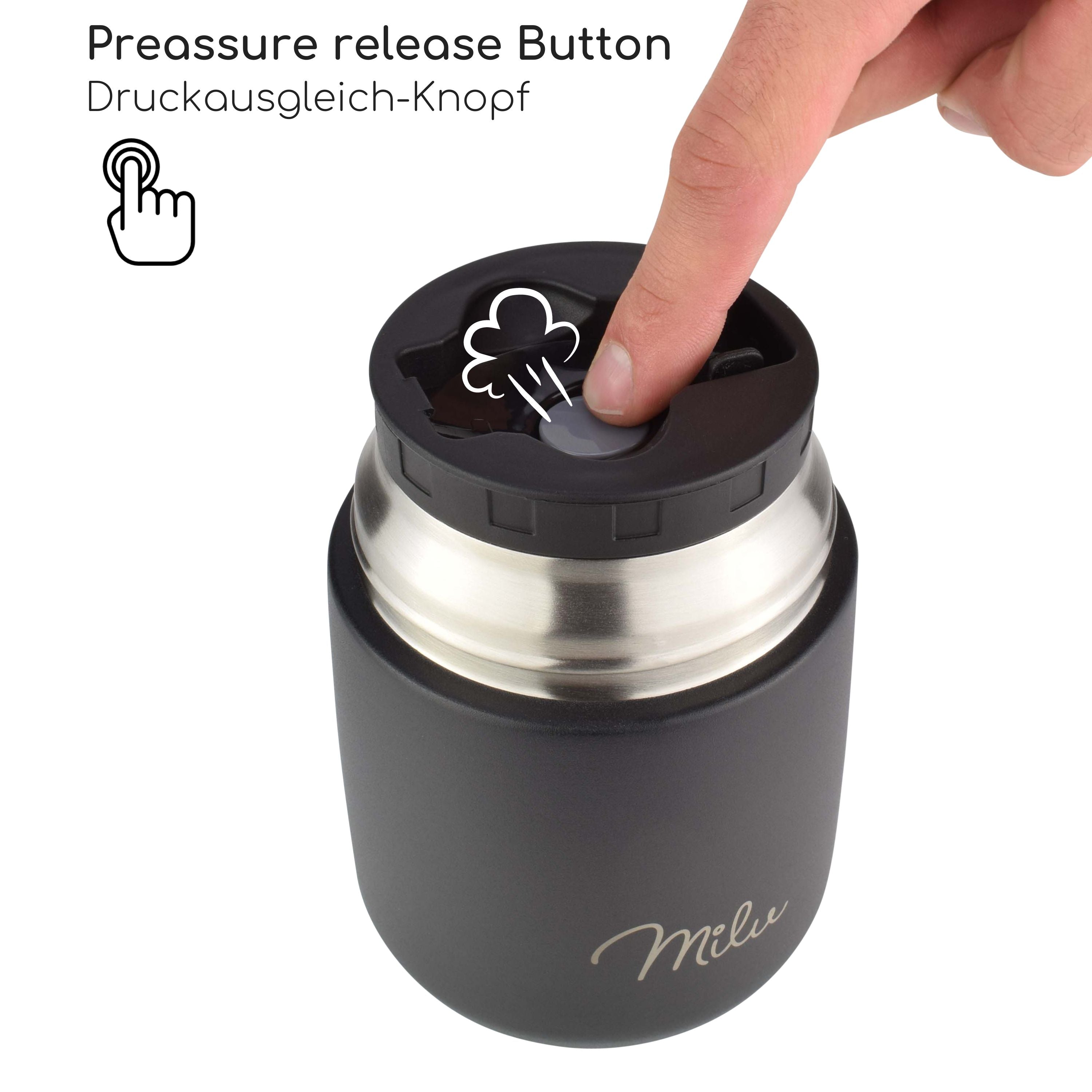 Milu® Thermobehälter für Essen, mit Löffel, auslaufsicher, isoliert (450 ml, 650 ml, 800 ml)