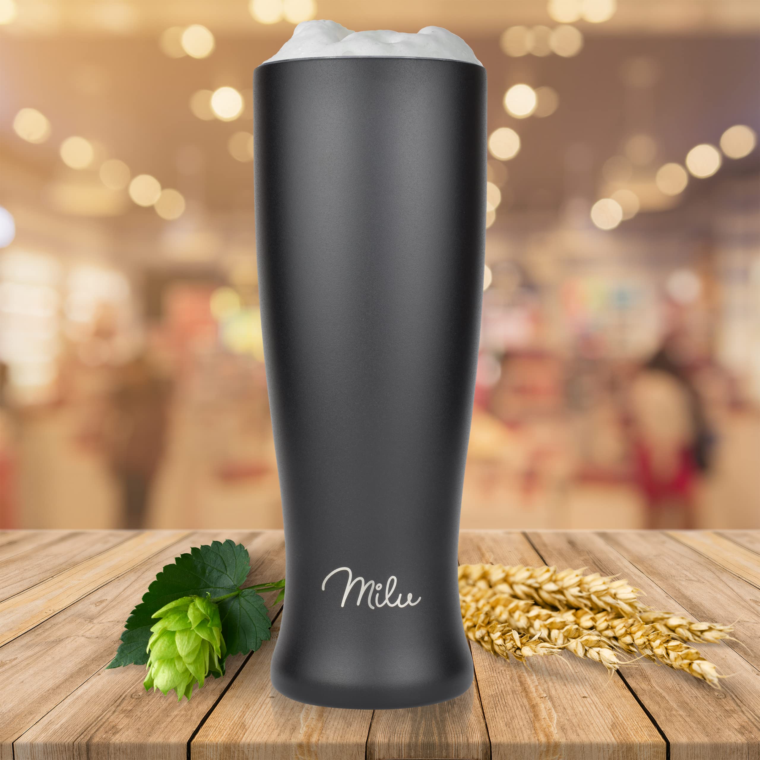 Milu Weizenbierglas Edelstahl isoliert, mit Deckel, 700 ml (CB)