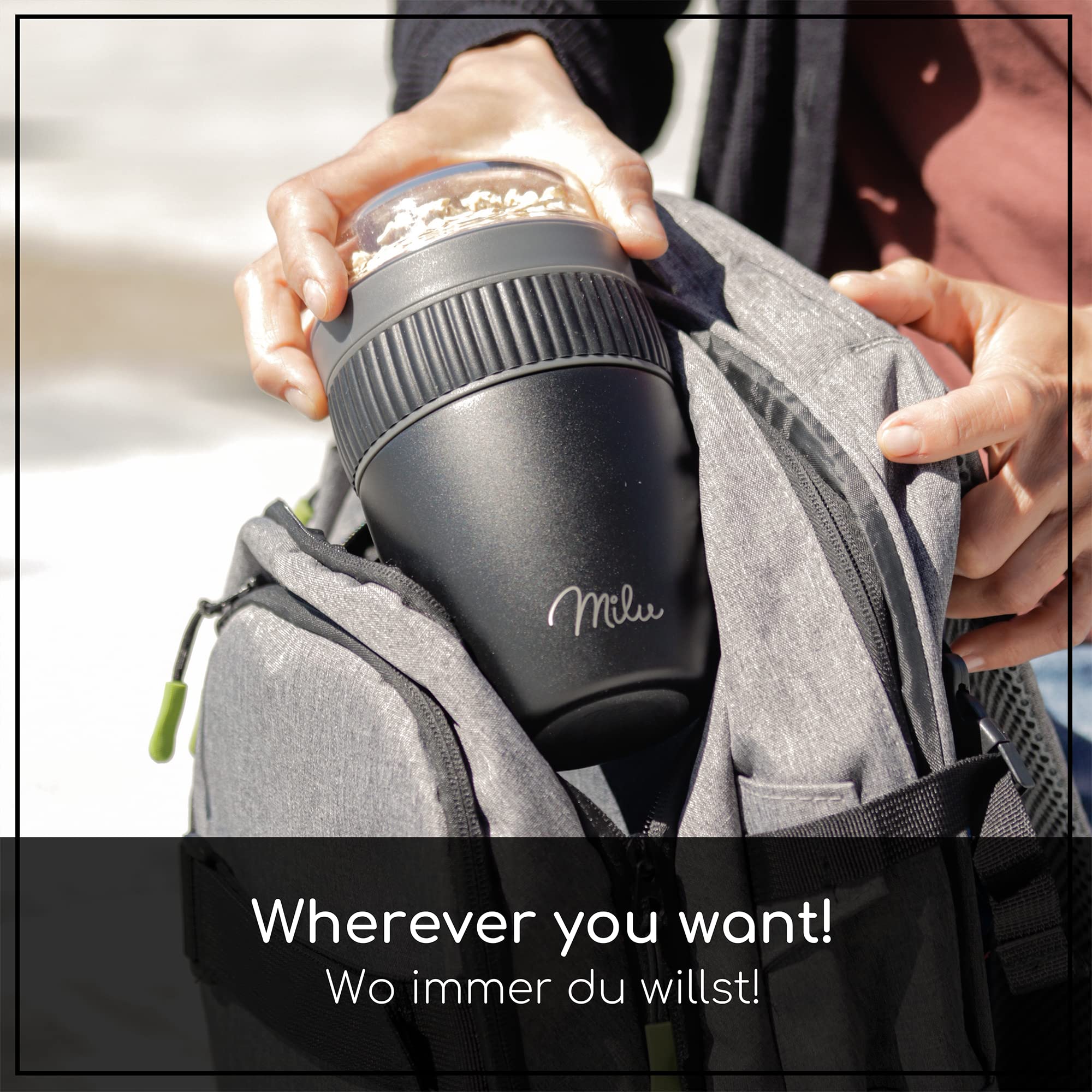 Milu Müslibecher to go, isoliert, auslaufsicher, Edelstahl (400ml)