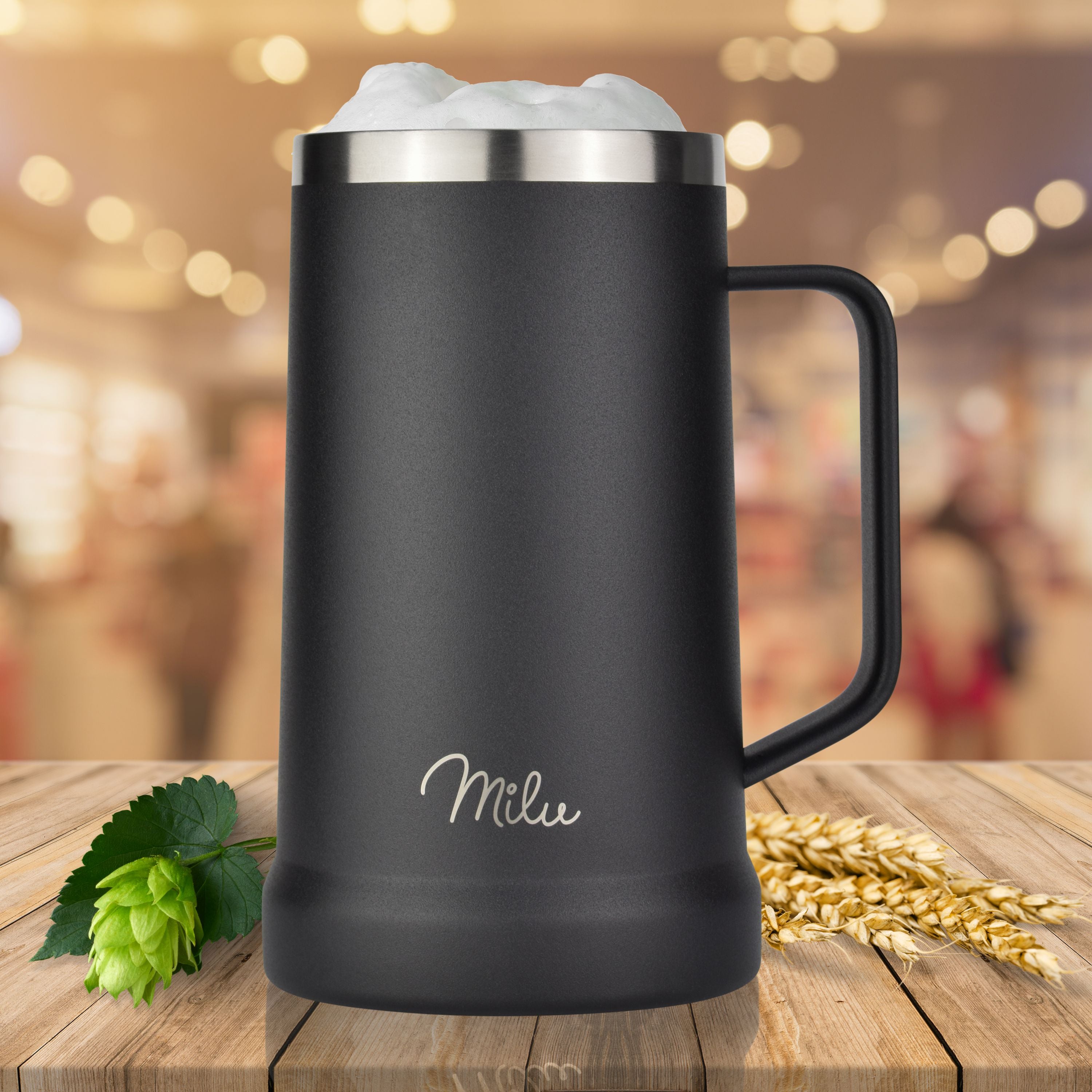 Milu Bierkrug Edelstahl isoliert mit Deckel, 700 ml