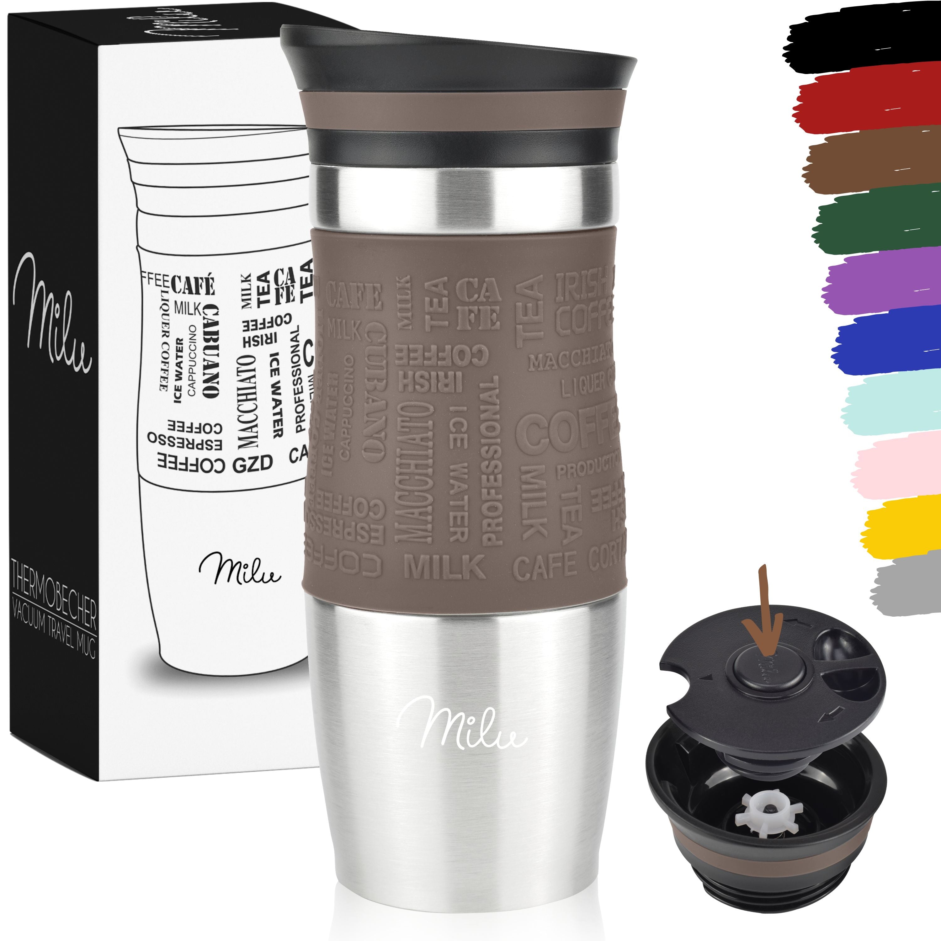 Milu Thermobecher Kaffee to go 370ml, 450ml Isolierbecher Kaffeebecher (CB)