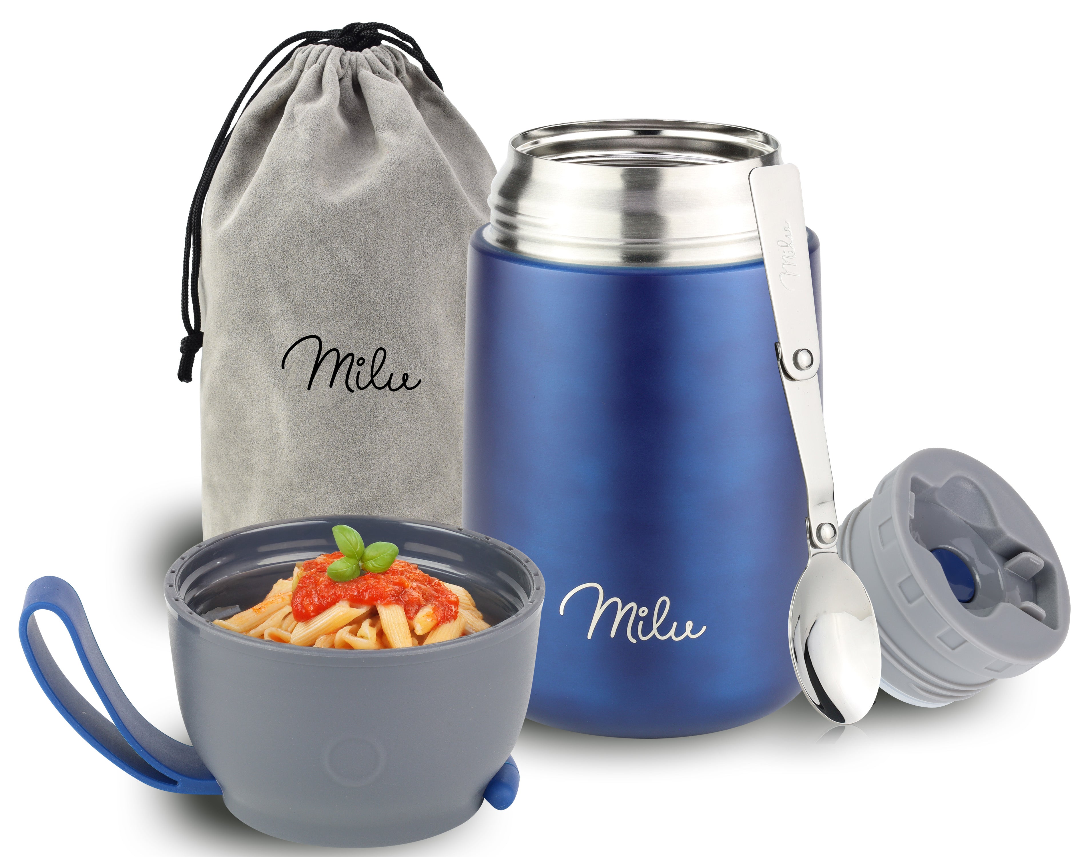 Milu® Thermobehälter für Essen, mit Löffel, auslaufsicher, isoliert (450 ml, 650 ml, 800 ml) (CB)