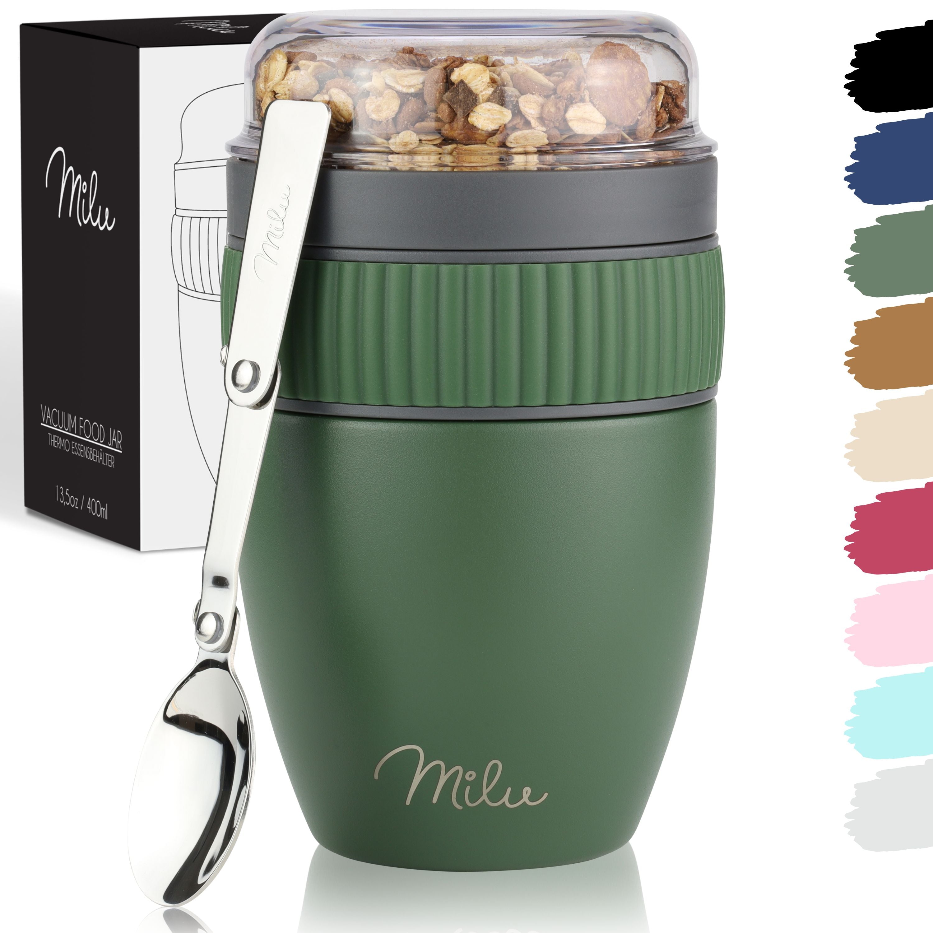 Milu Müslibecher to go, isoliert, auslaufsicher, Edelstahl (400ml) (CB)