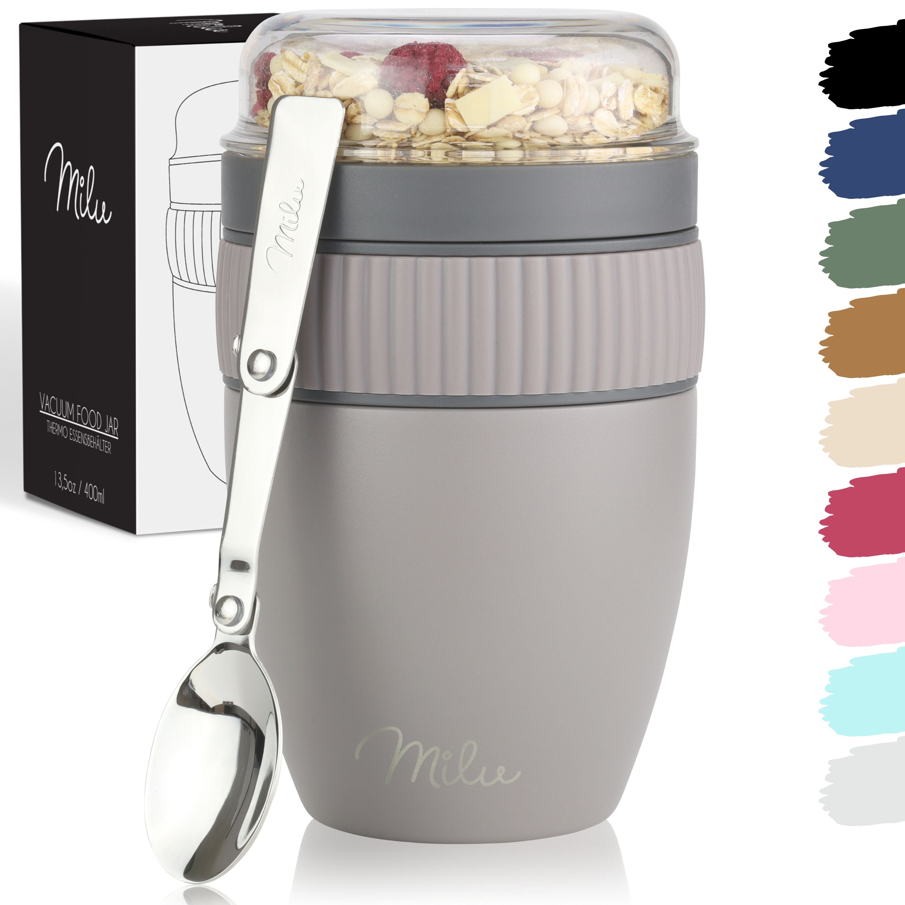 Milu Müslibecher to go, isoliert, auslaufsicher, Edelstahl (400ml) (CB)