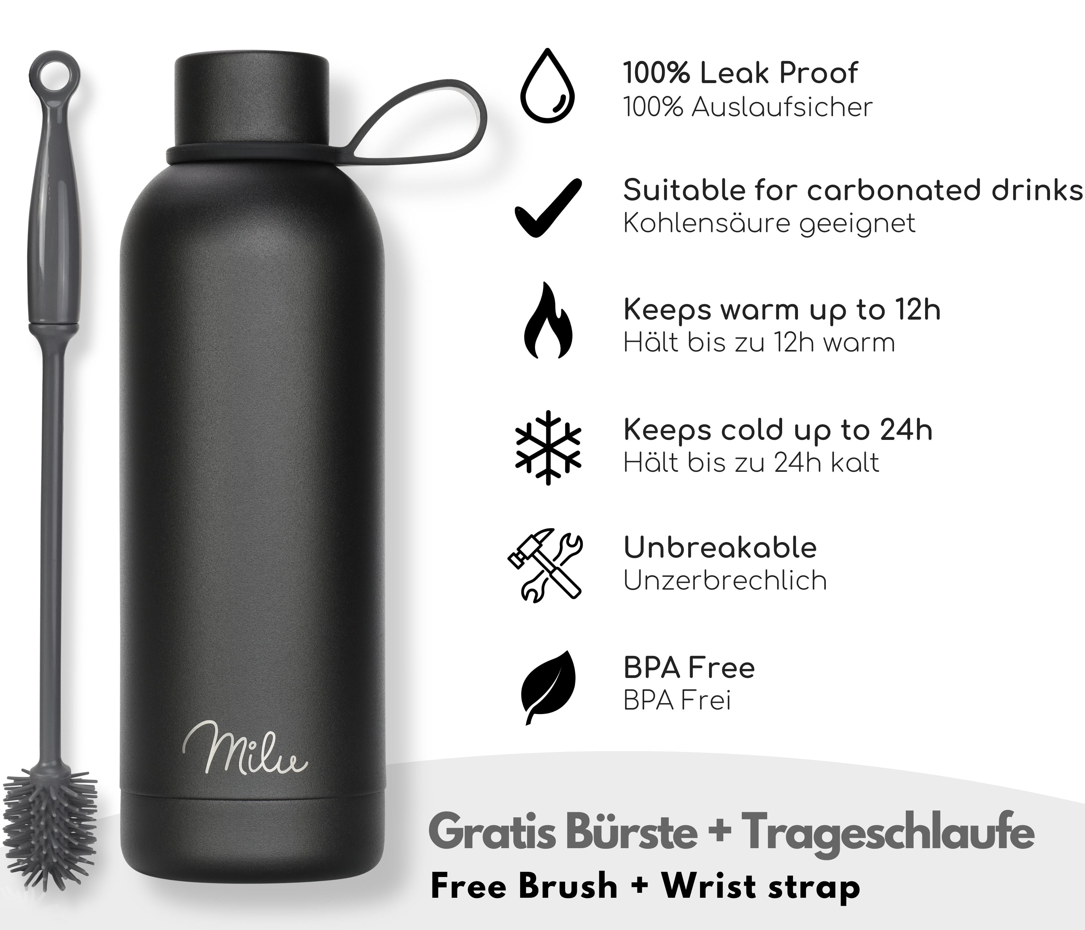 Milu isolierte, auslaufsichere Thermosflasche, Edelstahl (500 ml, 750 ml, 1000 ml)