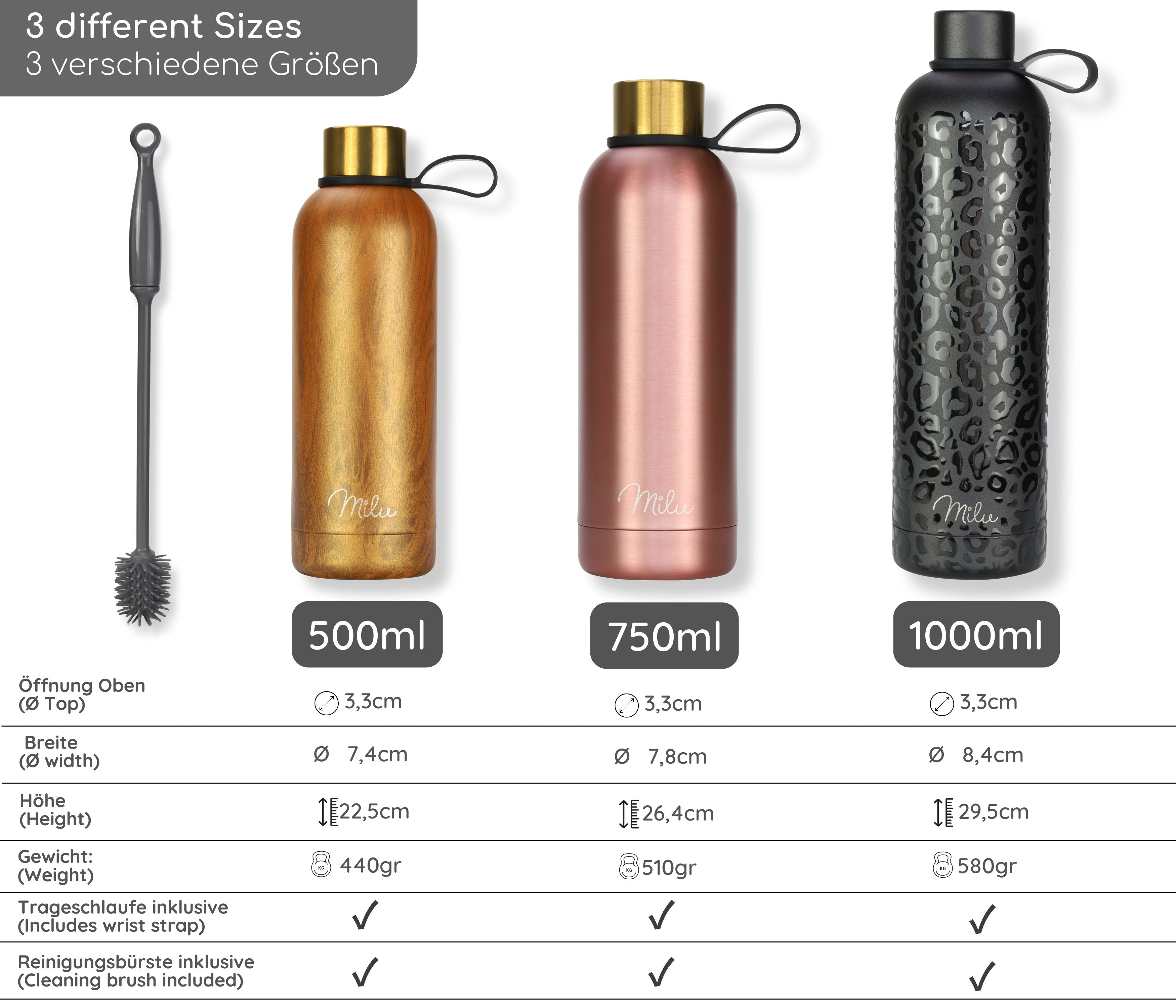 Milu isolierte, auslaufsichere Thermosflasche, Edelstahl (500 ml, 750 ml, 1000 ml)