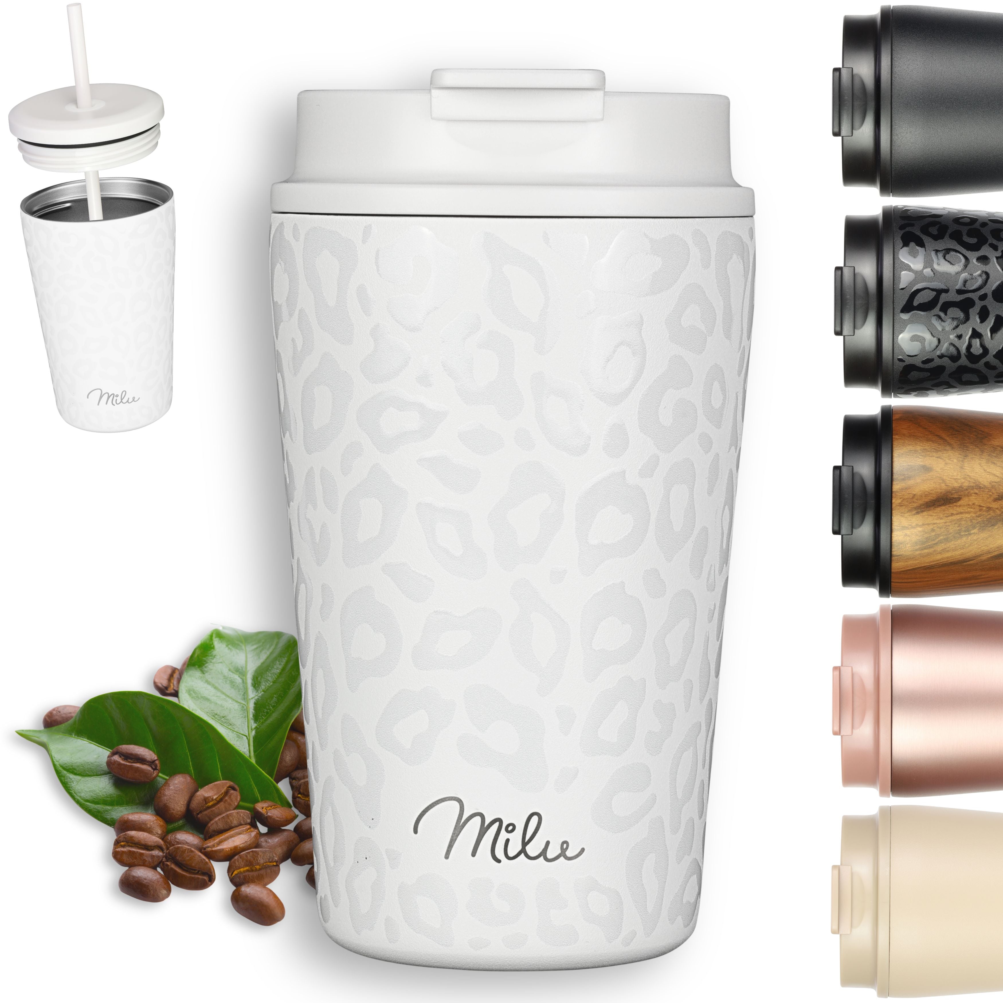 Milu Thermobecher, auslaufsicher, isoliert, mit zwei Deckeln (300 ml, 400 ml, 500 ml) (CB)