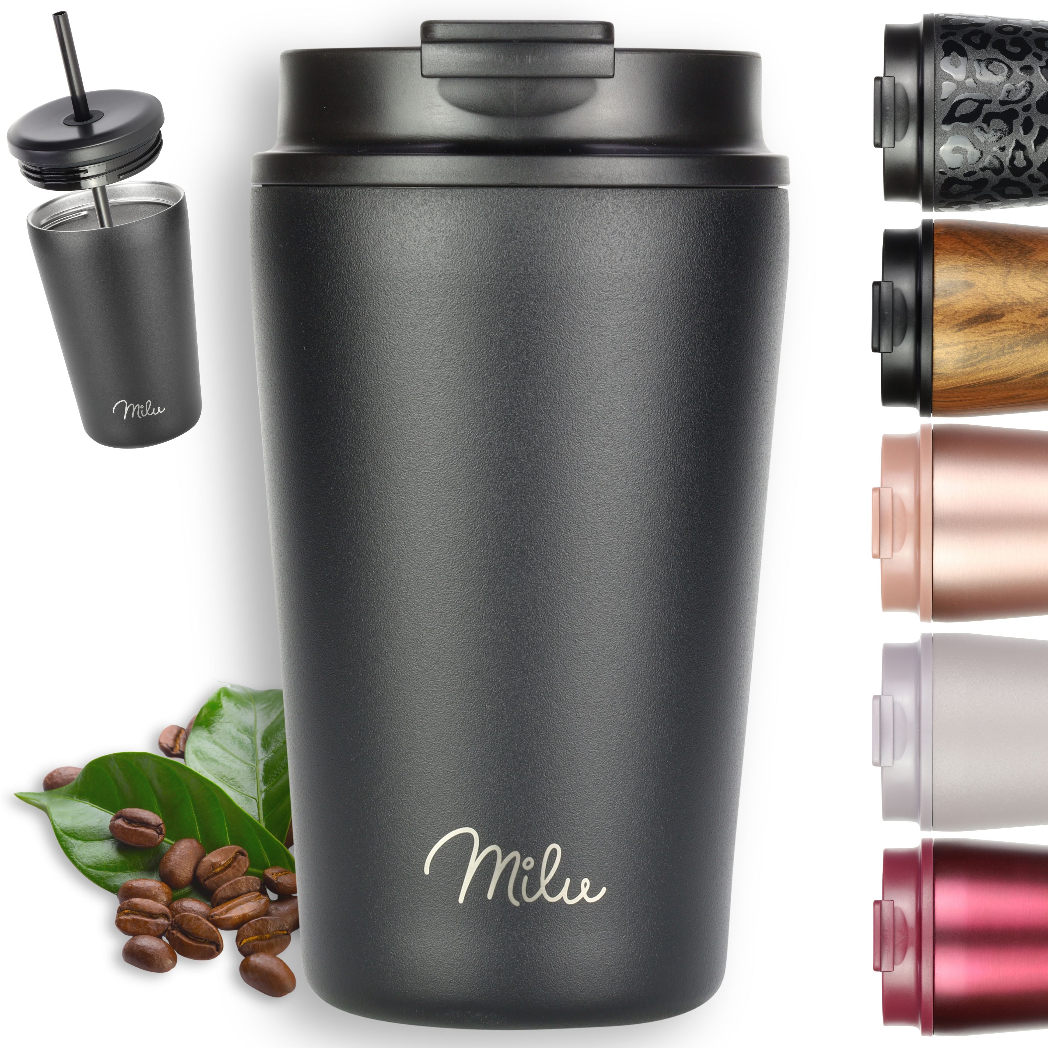 Milu Thermobecher, auslaufsicher, isoliert, mit zwei Deckeln (300 ml, 400 ml, 500 ml) (CB)