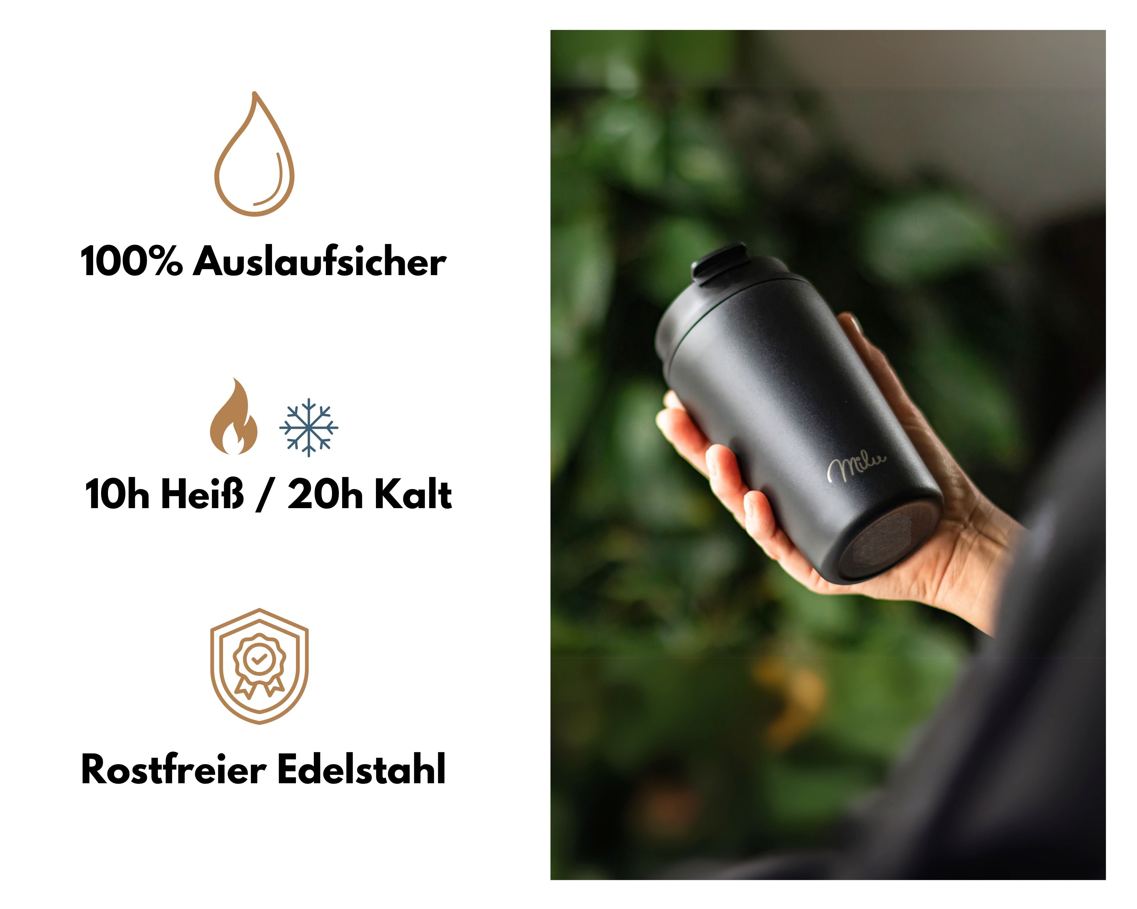 Milu Thermobecher, auslaufsicher, isoliert, mit zwei Deckeln (300 ml, 400 ml, 500 ml) (CB)
