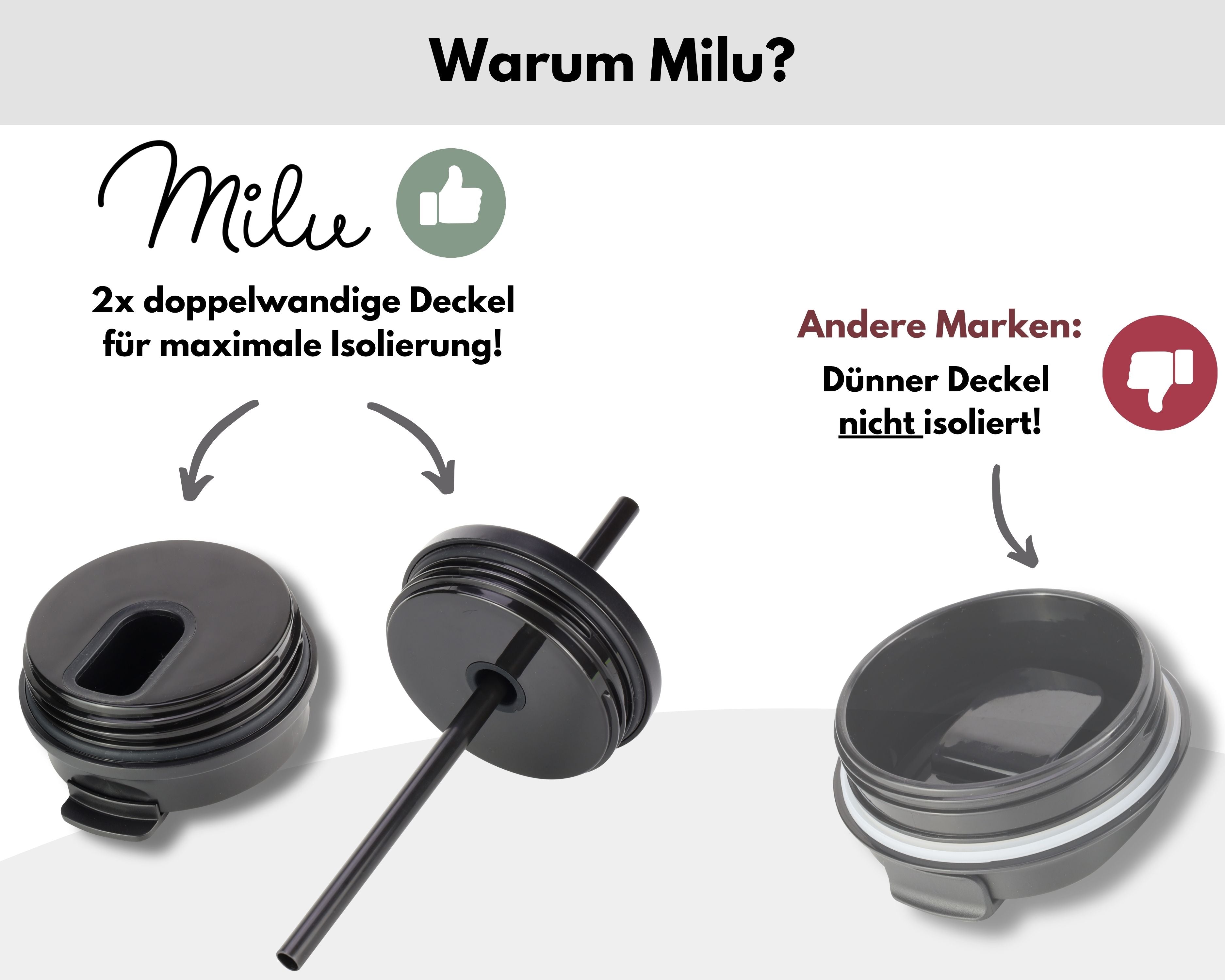 Milu Thermobecher, auslaufsicher, isoliert, mit zwei Deckeln (300 ml, 400 ml, 500 ml) (CB)