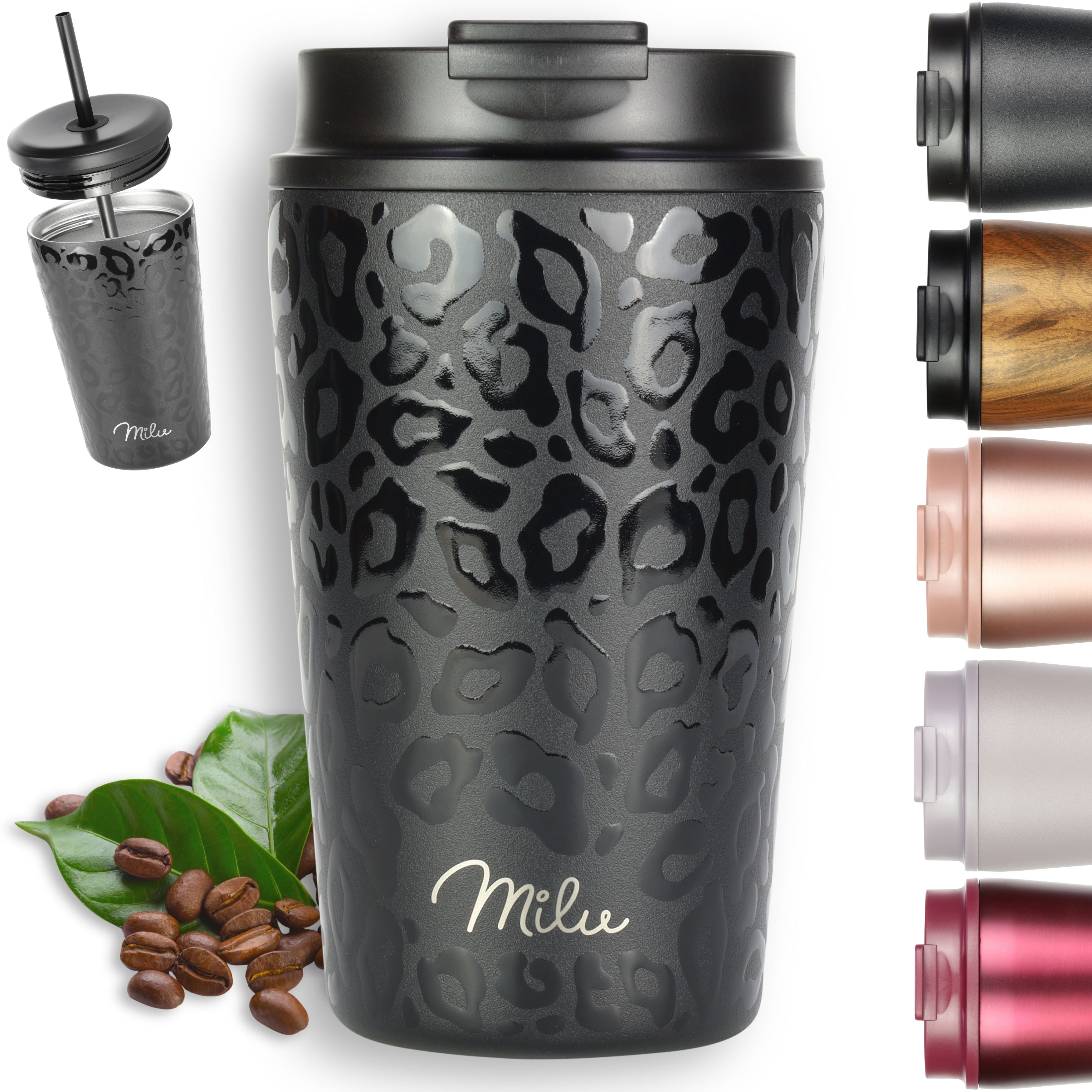 Milu Thermobecher, auslaufsicher, isoliert, mit zwei Deckeln (300 ml, 400 ml, 500 ml) (CB)