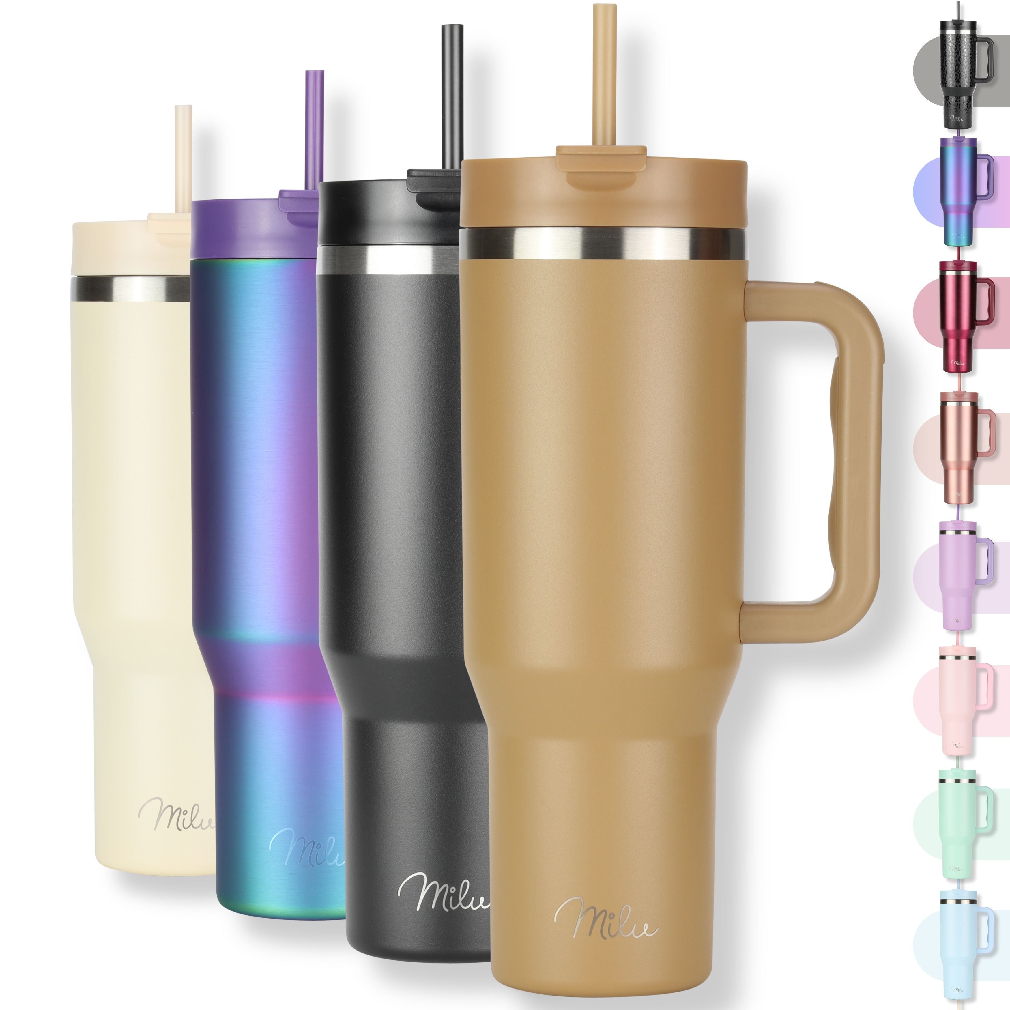 Milu Thermobecher/Tumbler mit Strohhalm und Henkel (1200 ml/40 oz)