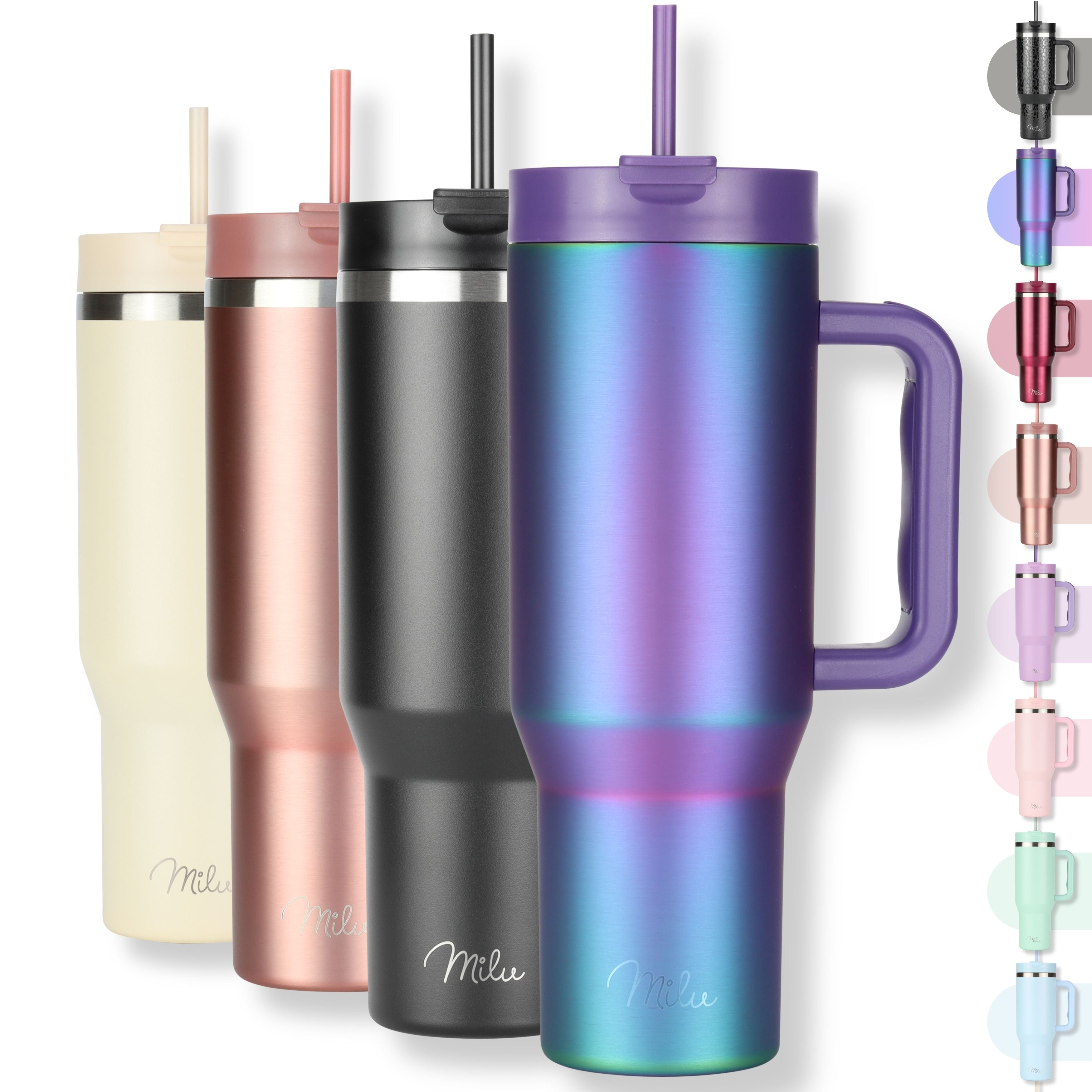 Milu Thermobecher/Tumbler mit Strohhalm und Henkel (1200 ml/40 oz)