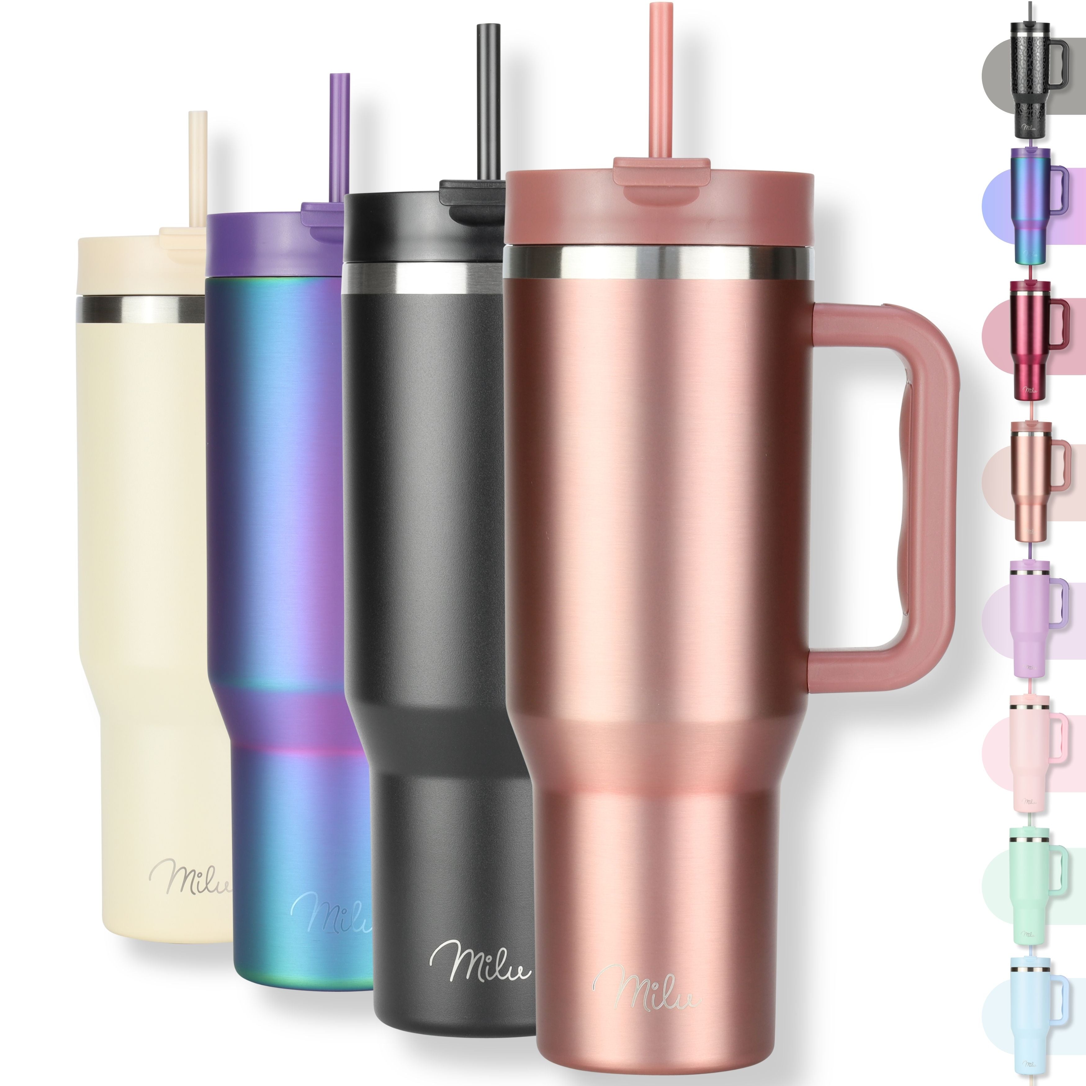 Milu Thermobecher/Tumbler mit Strohhalm und Henkel (1200 ml/40 oz)