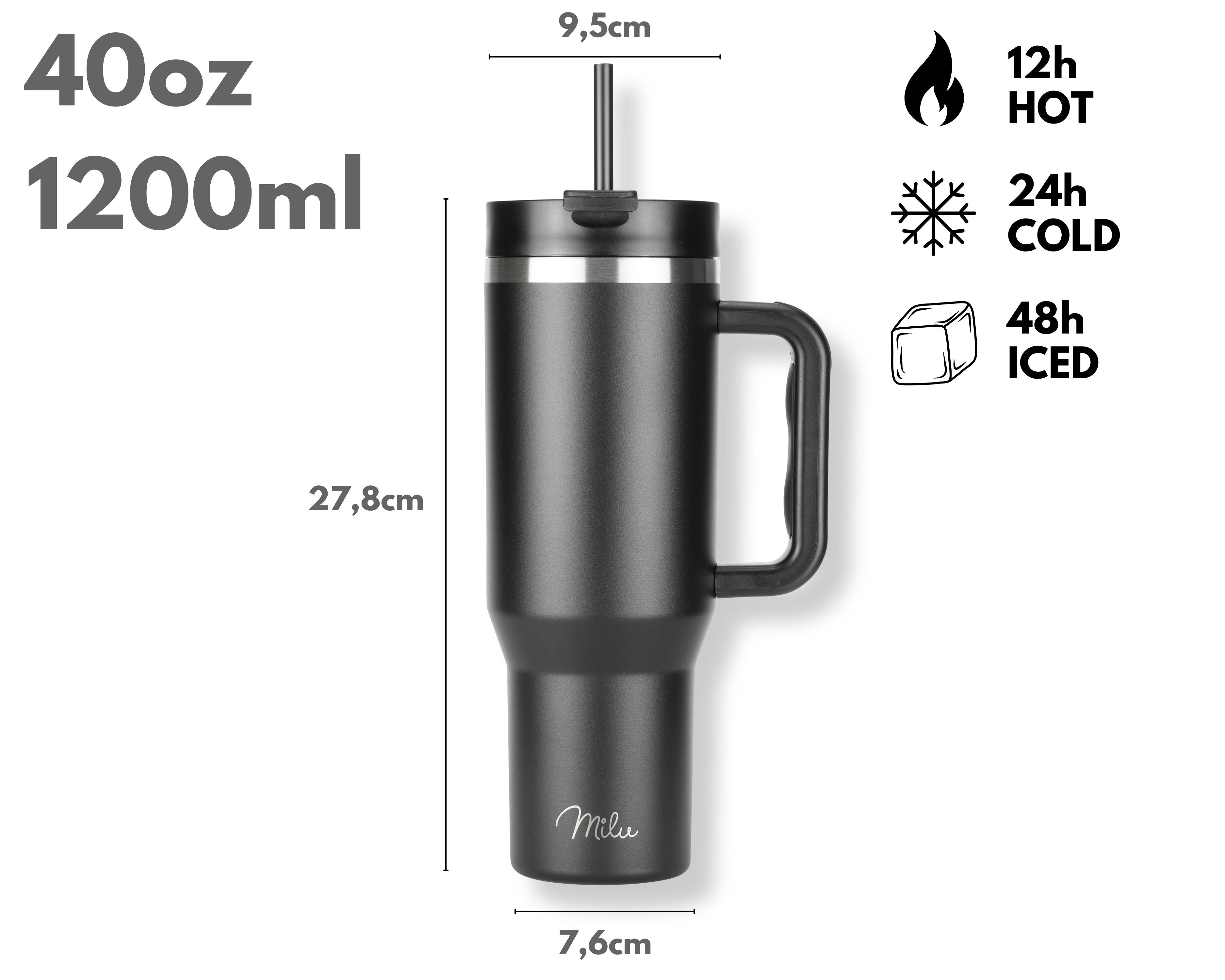 Milu Thermobecher/Tumbler mit Strohhalm und Henkel (1200 ml/40 oz)