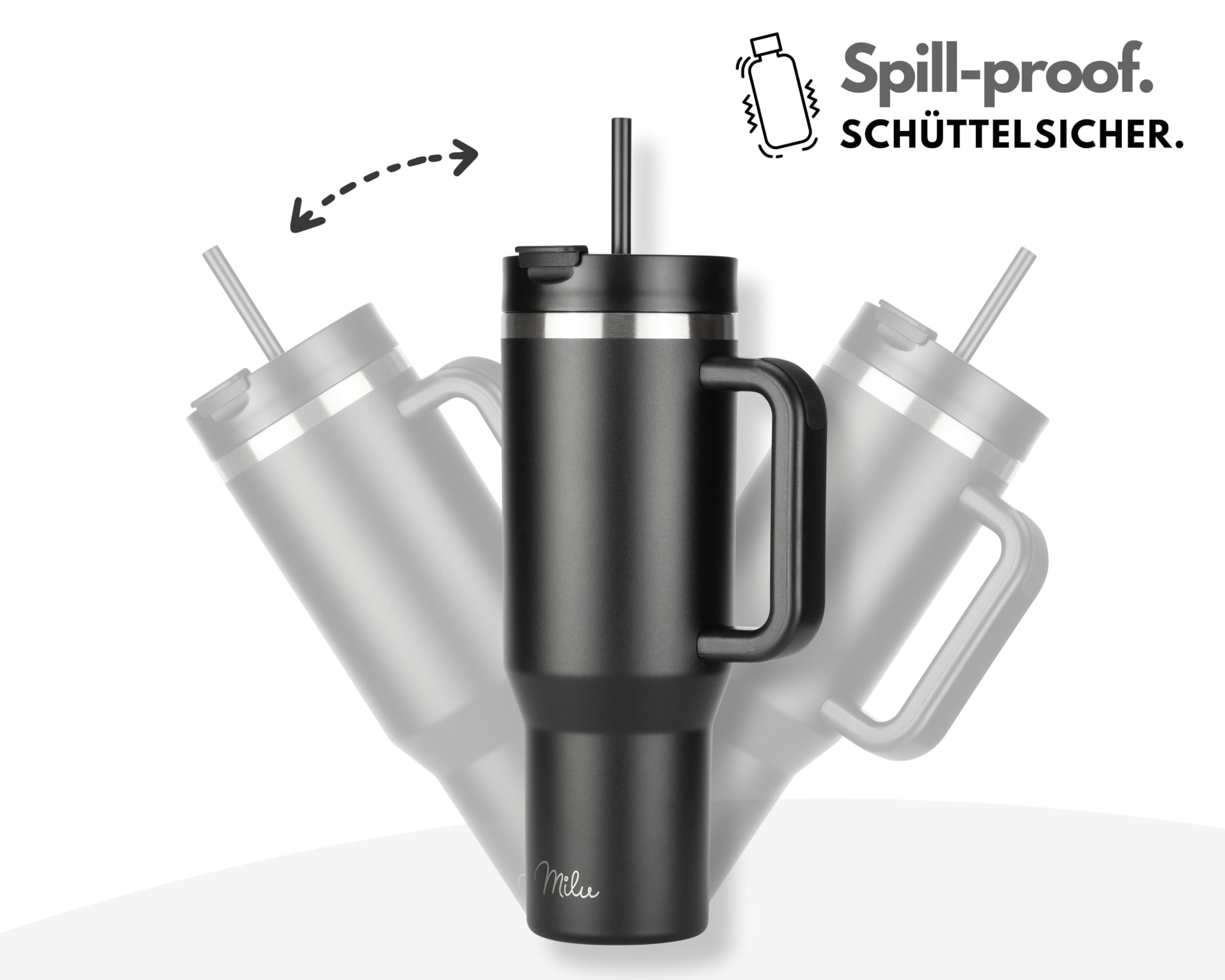 Milu Thermobecher/Tumbler mit Strohhalm und Henkel (1200 ml/40 oz) (CB)