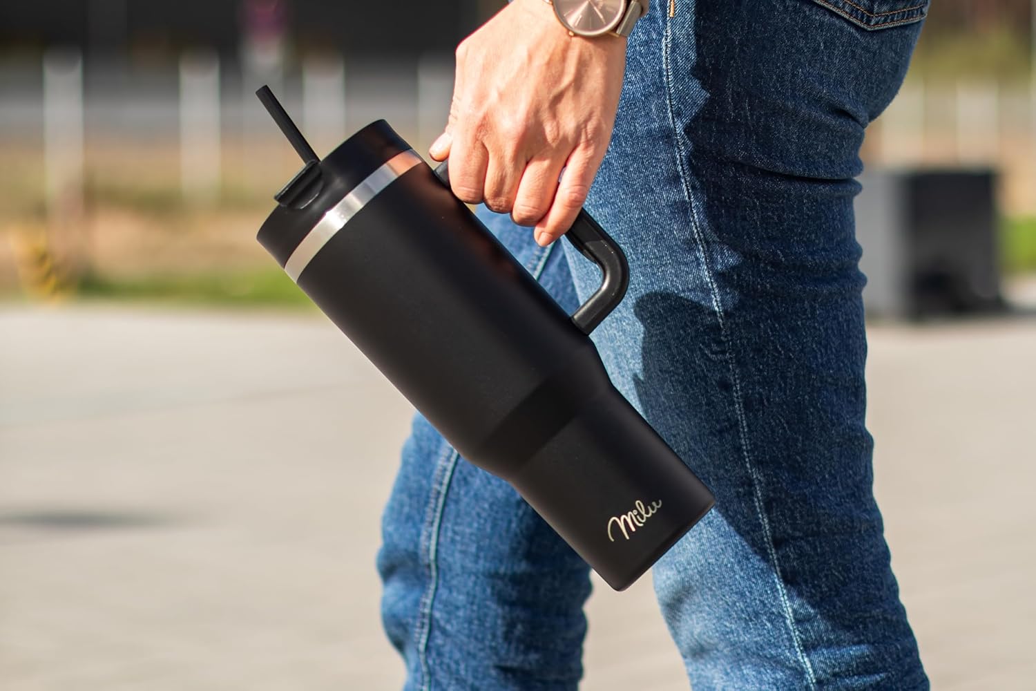 Milu Thermobecher/Tumbler mit Strohhalm und Henkel (1200 ml/40 oz)