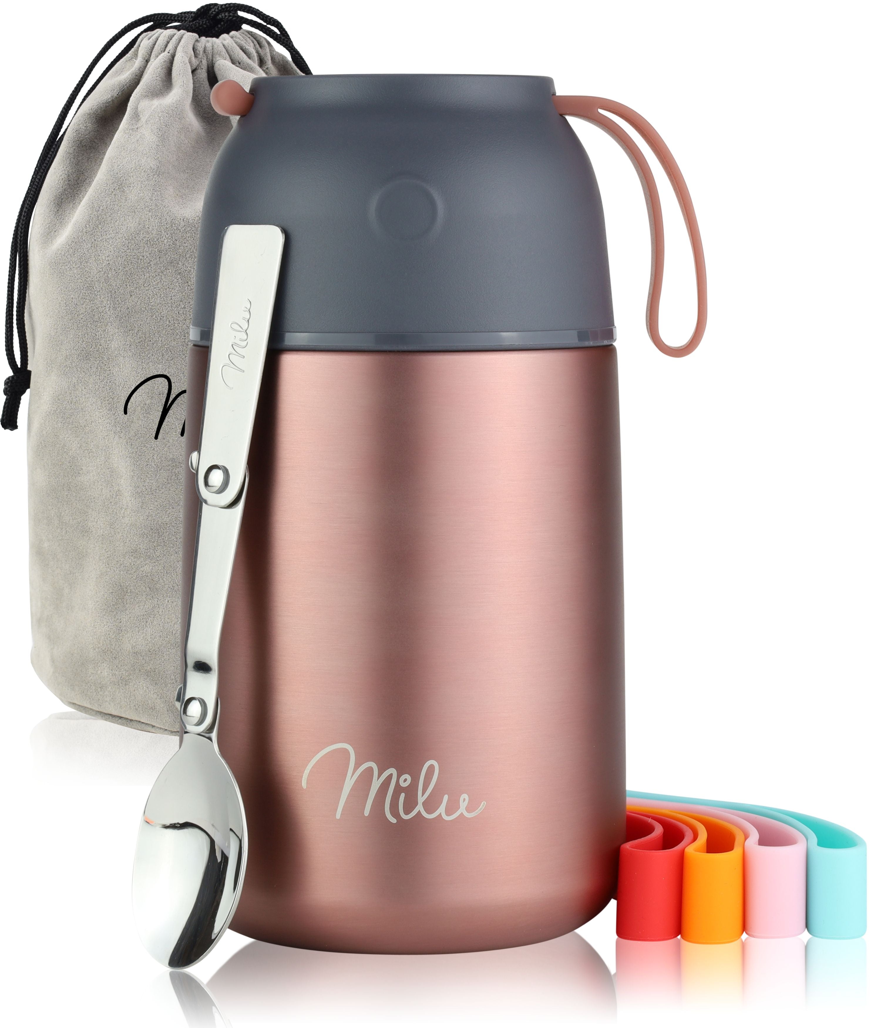 Milu® Thermobehälter für Essen, mit Löffel, auslaufsicher, isoliert (450 ml, 650 ml, 800 ml)