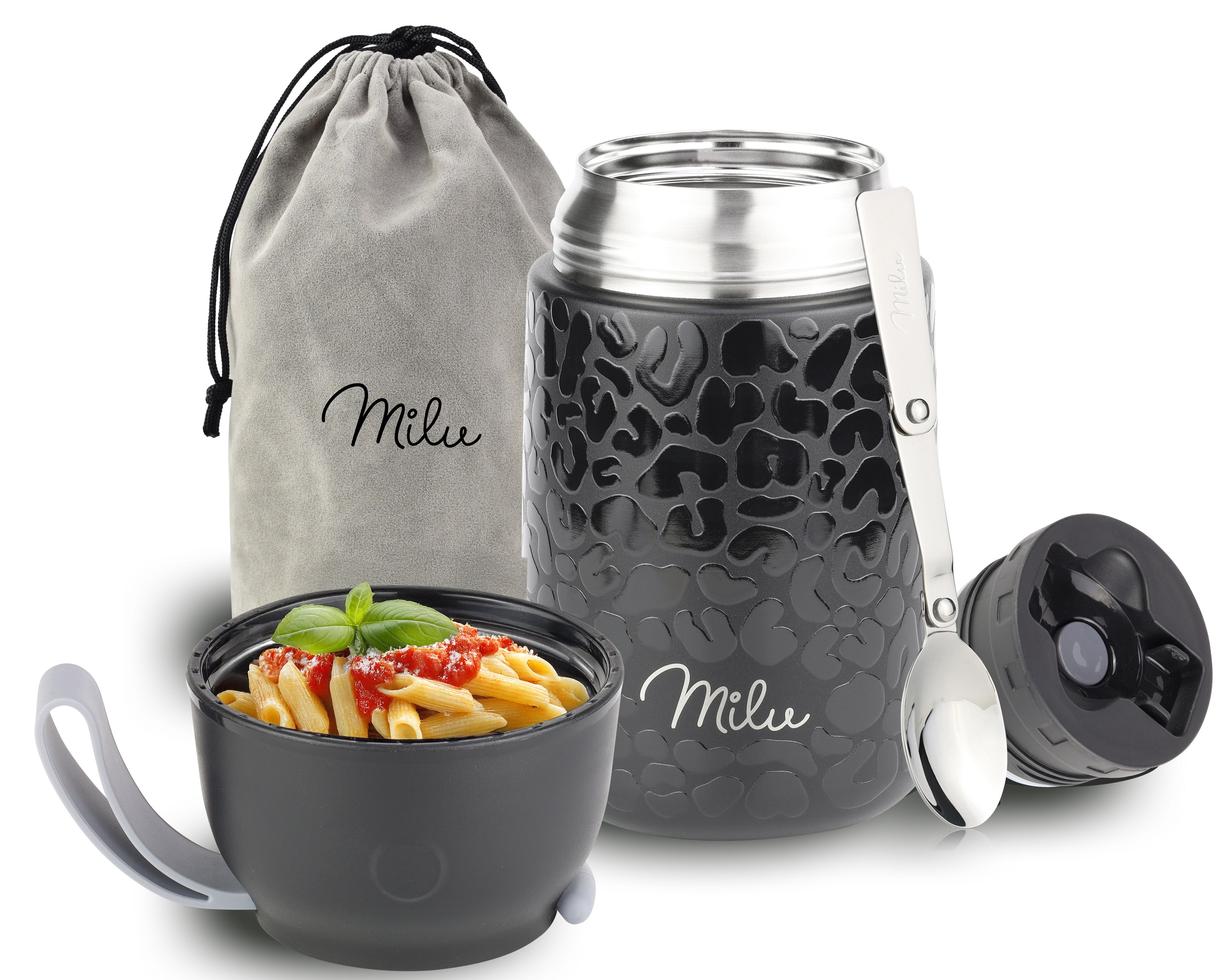 Milu® Thermobehälter für Essen, mit Löffel, auslaufsicher, isoliert (450 ml, 650 ml, 800 ml)