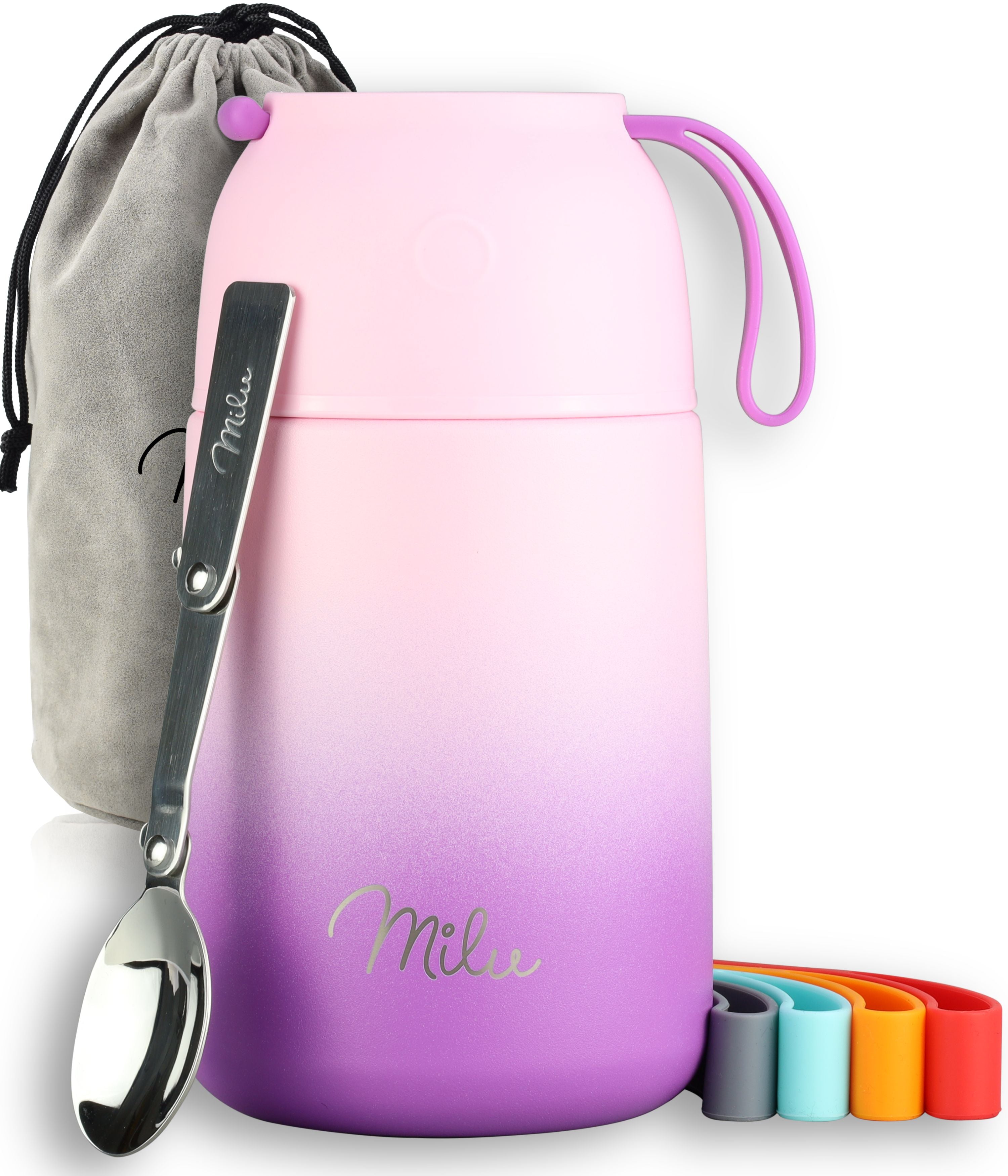 Milu® Thermobehälter für Essen, mit Löffel, auslaufsicher, isoliert (450 ml, 650 ml, 800 ml)