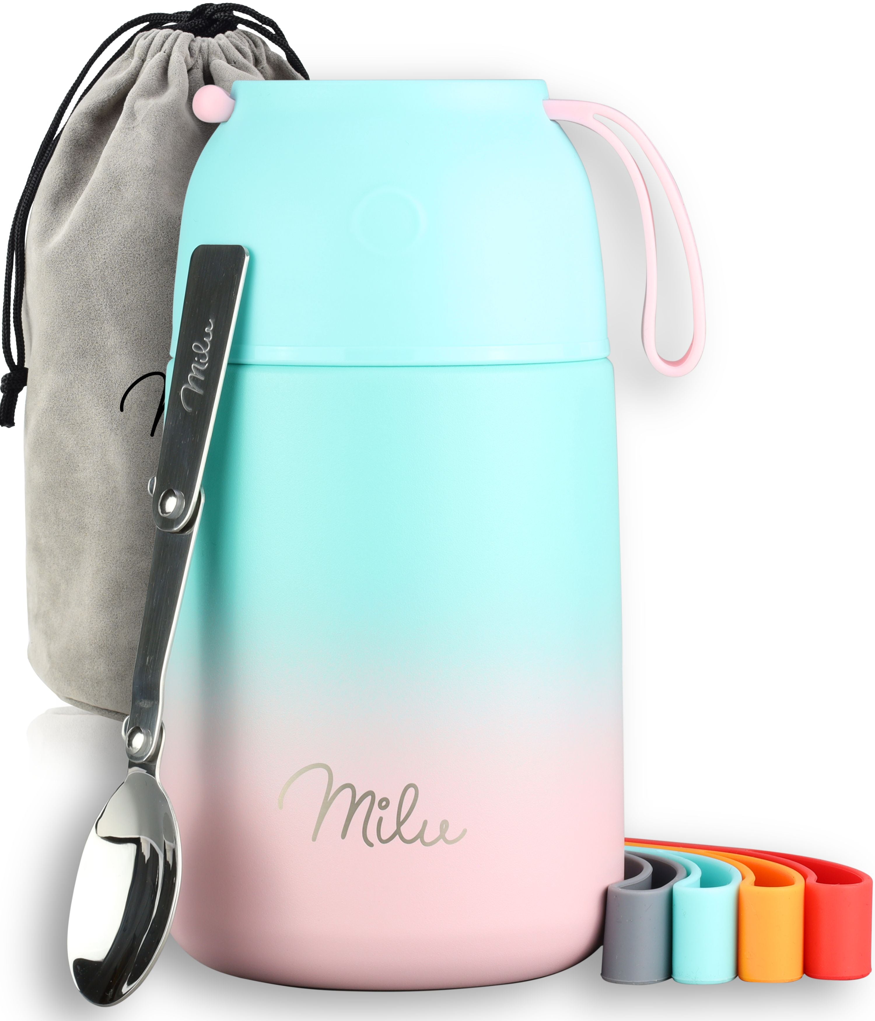 Milu® Thermobehälter für Essen, mit Löffel, auslaufsicher, isoliert (450 ml, 650 ml, 800 ml)