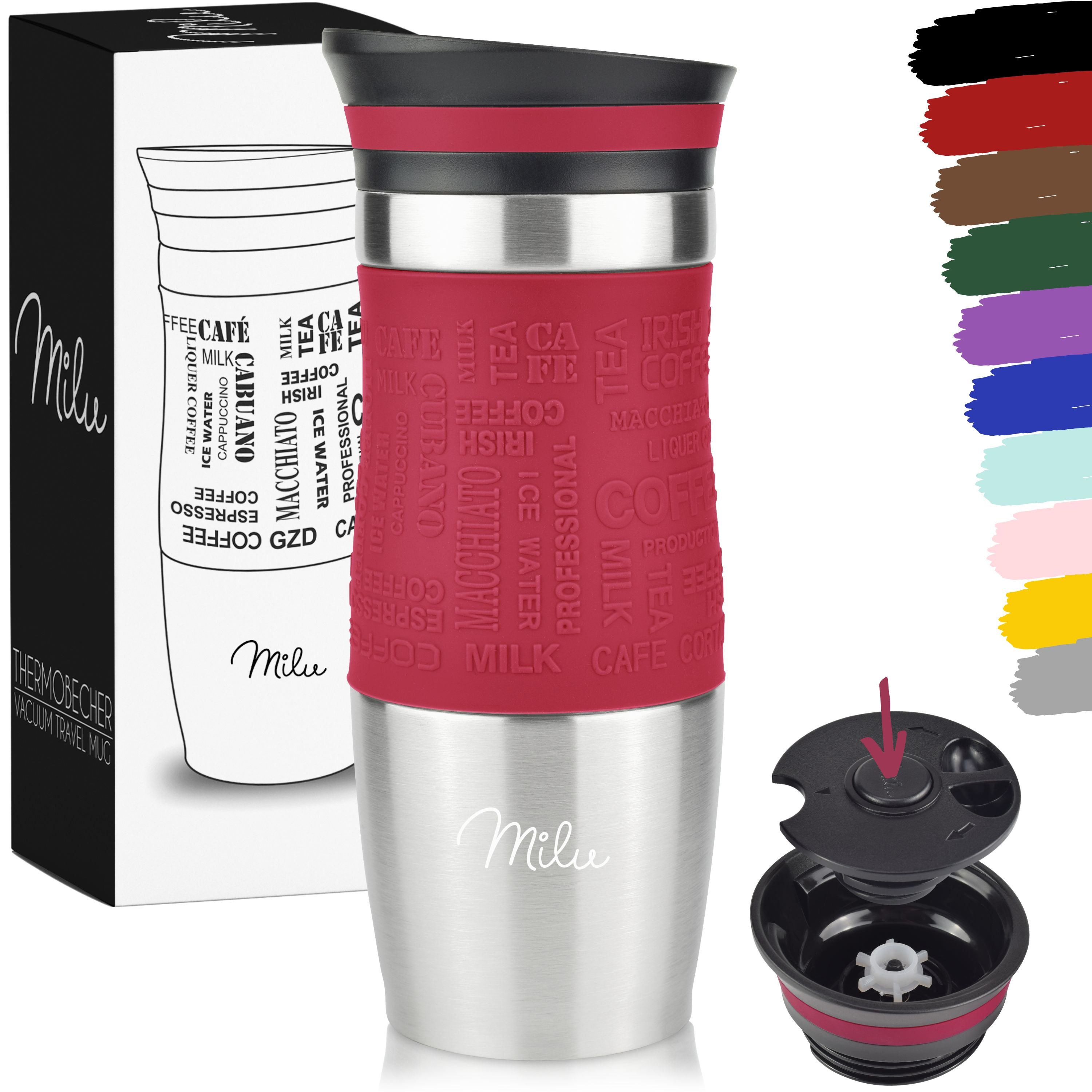 Milu Thermobecher Kaffee to go 370ml, 450ml Isolierbecher Kaffeebecher (CB)