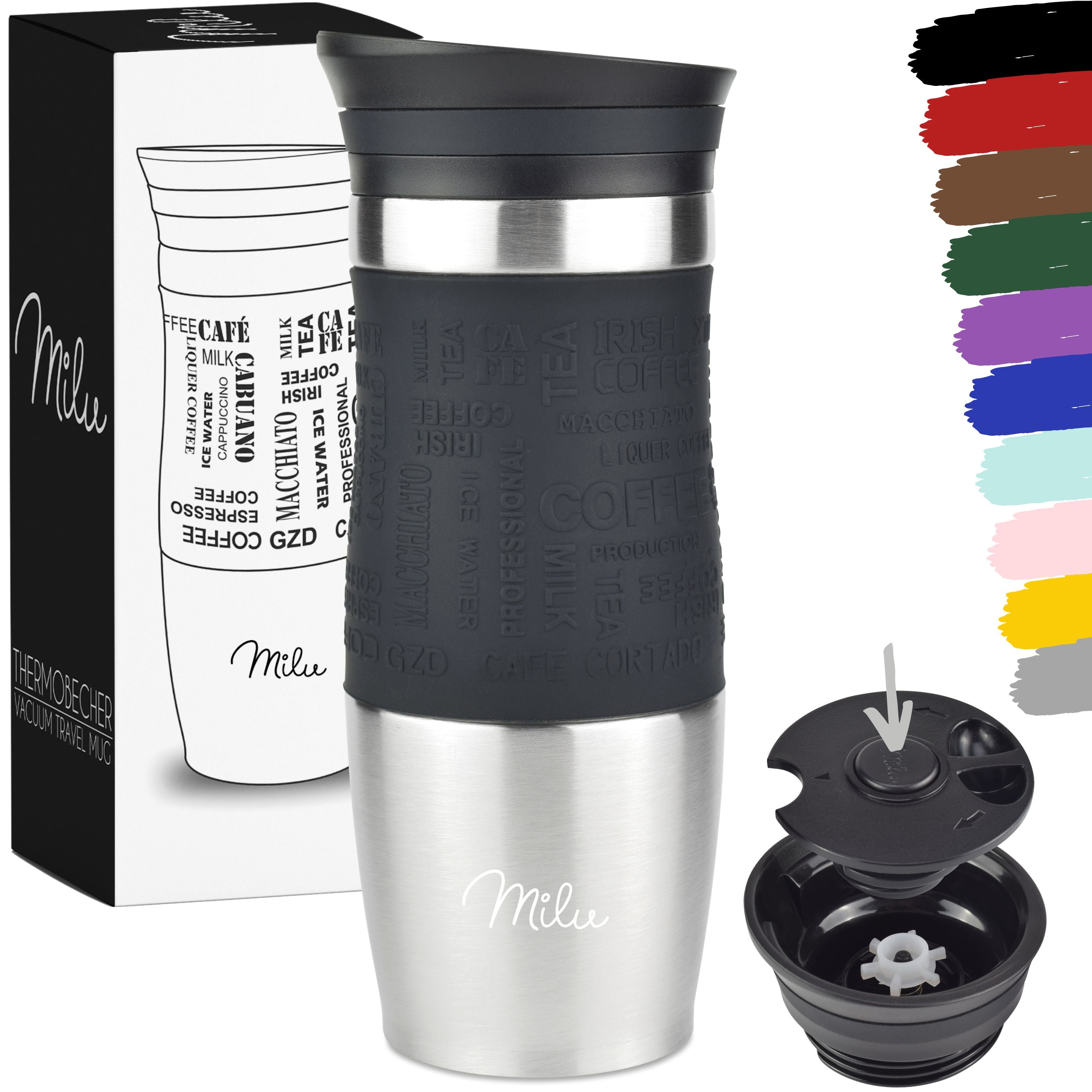 Milu Thermobecher Kaffee to go 370ml, 450ml Isolierbecher Kaffeebecher (CB)
