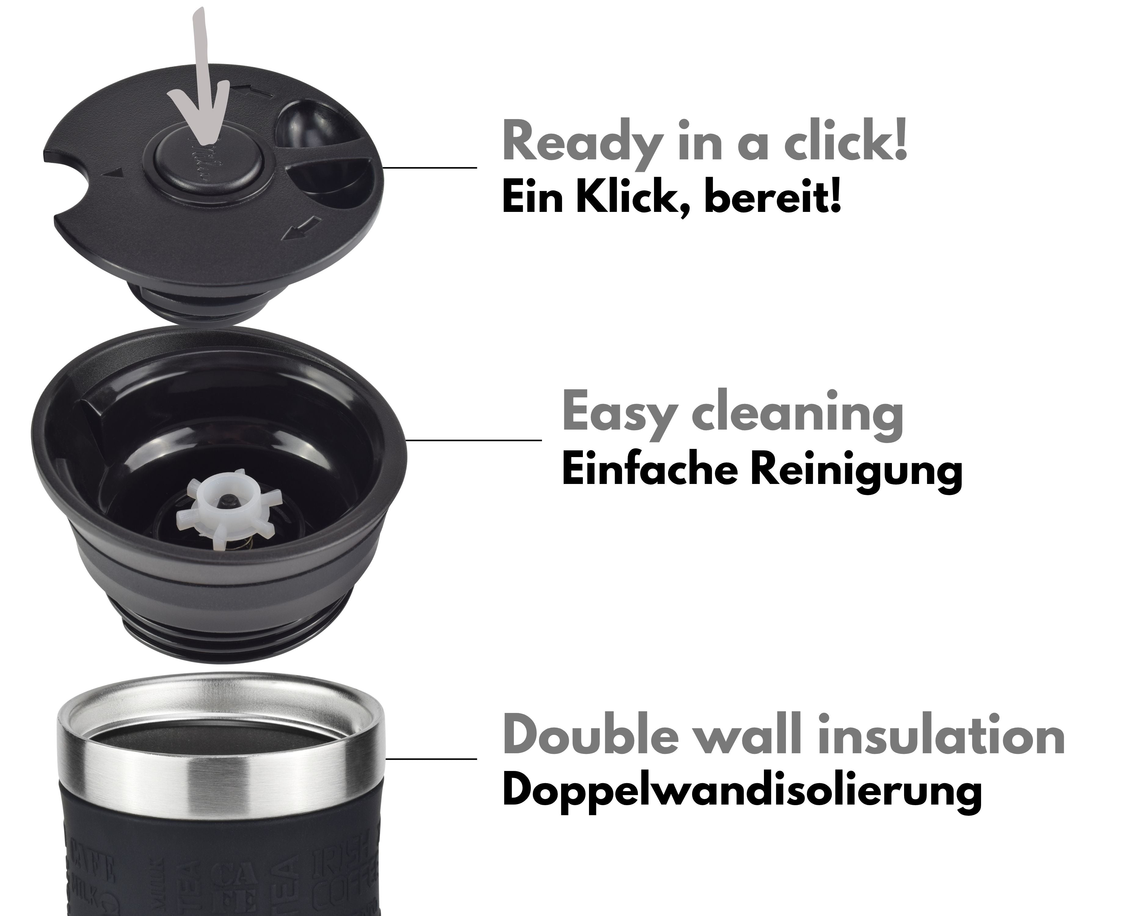 Milu Thermobecher Kaffee to go 370ml, 450ml Isolierbecher Kaffeebecher (CB)