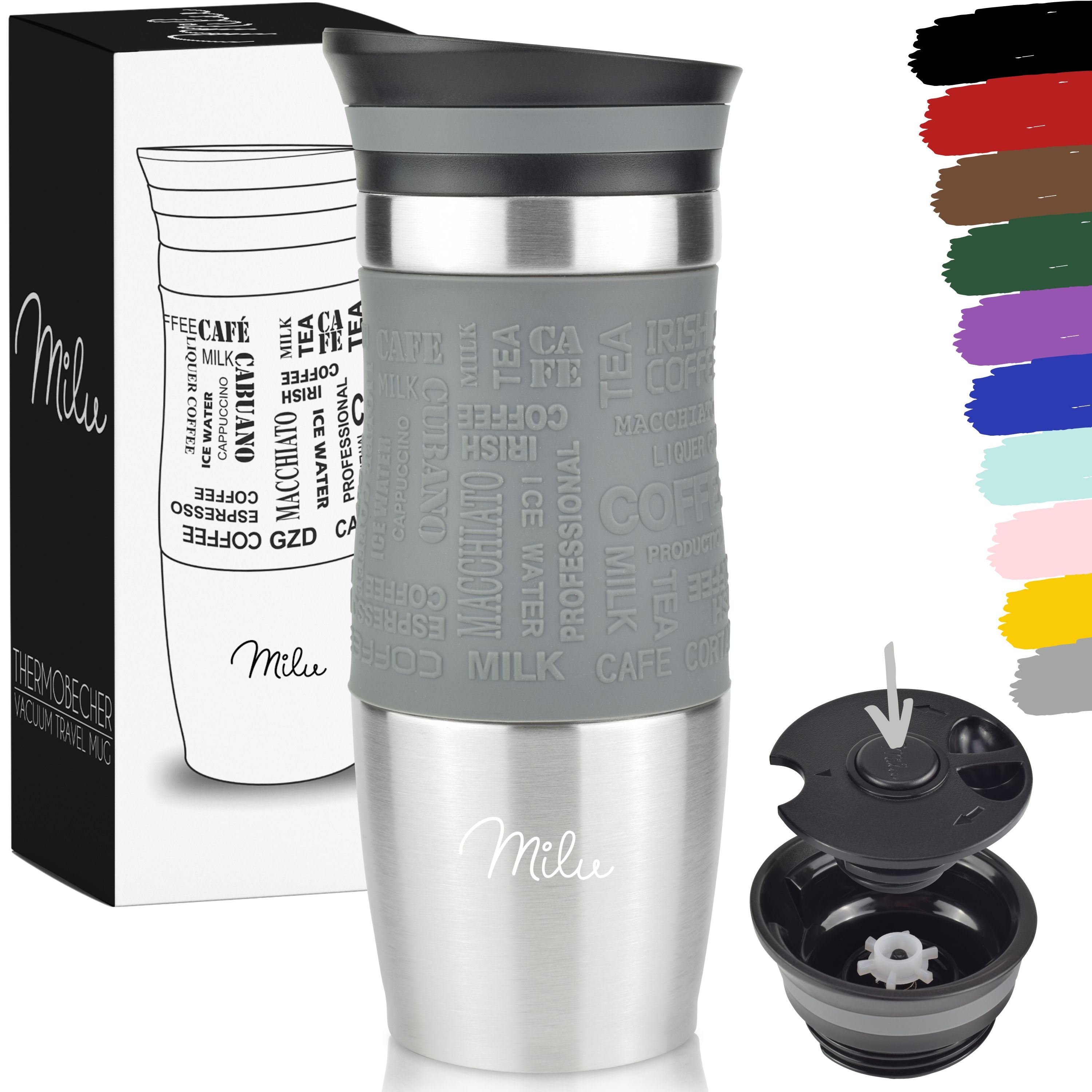 Milu Thermobecher Kaffee to go 370ml, 450ml Isolierbecher Kaffeebecher (CB)
