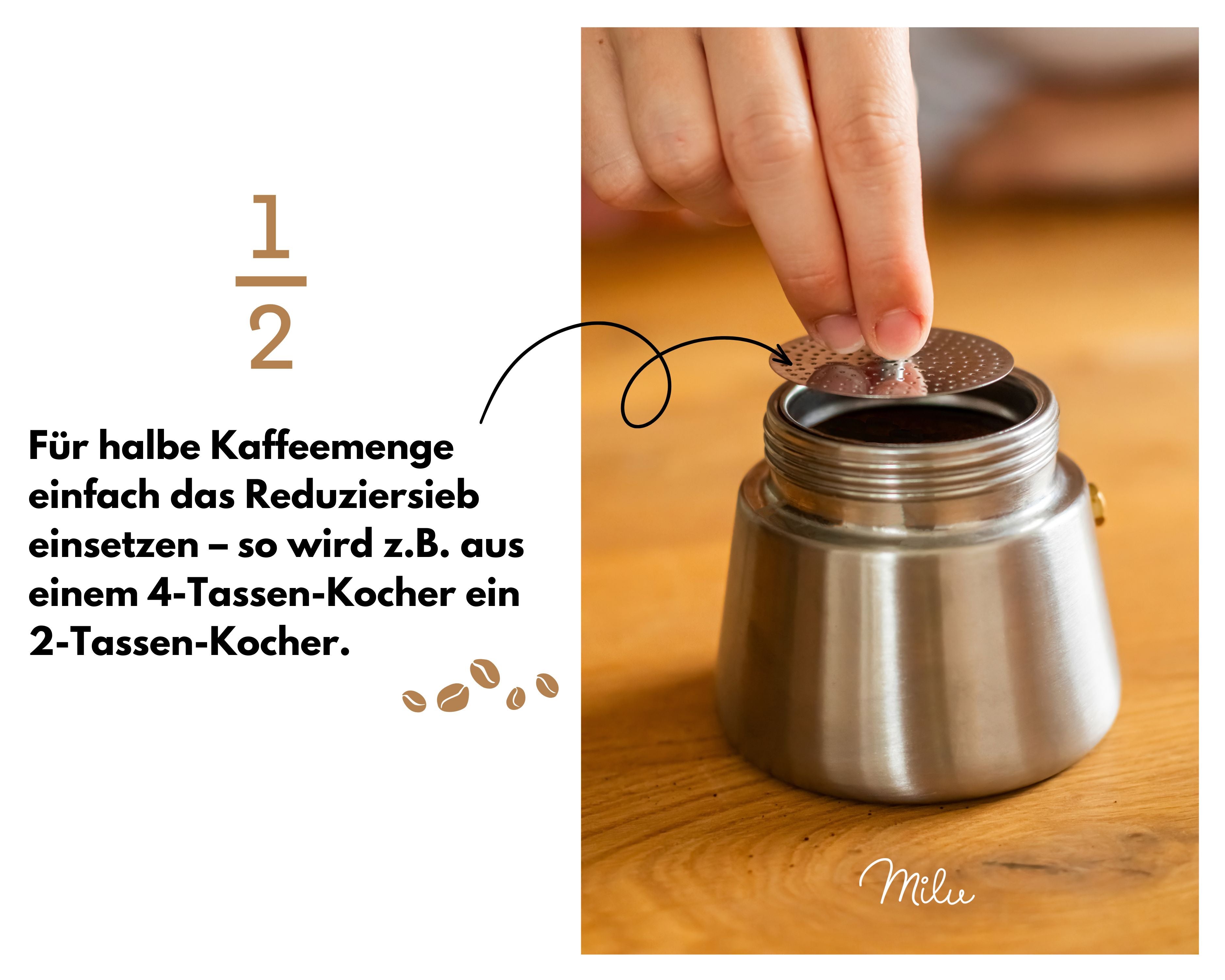 Milu Espressokocher Edelstahl Induktion (2, 3, 6 oder 9 cup) (CB)