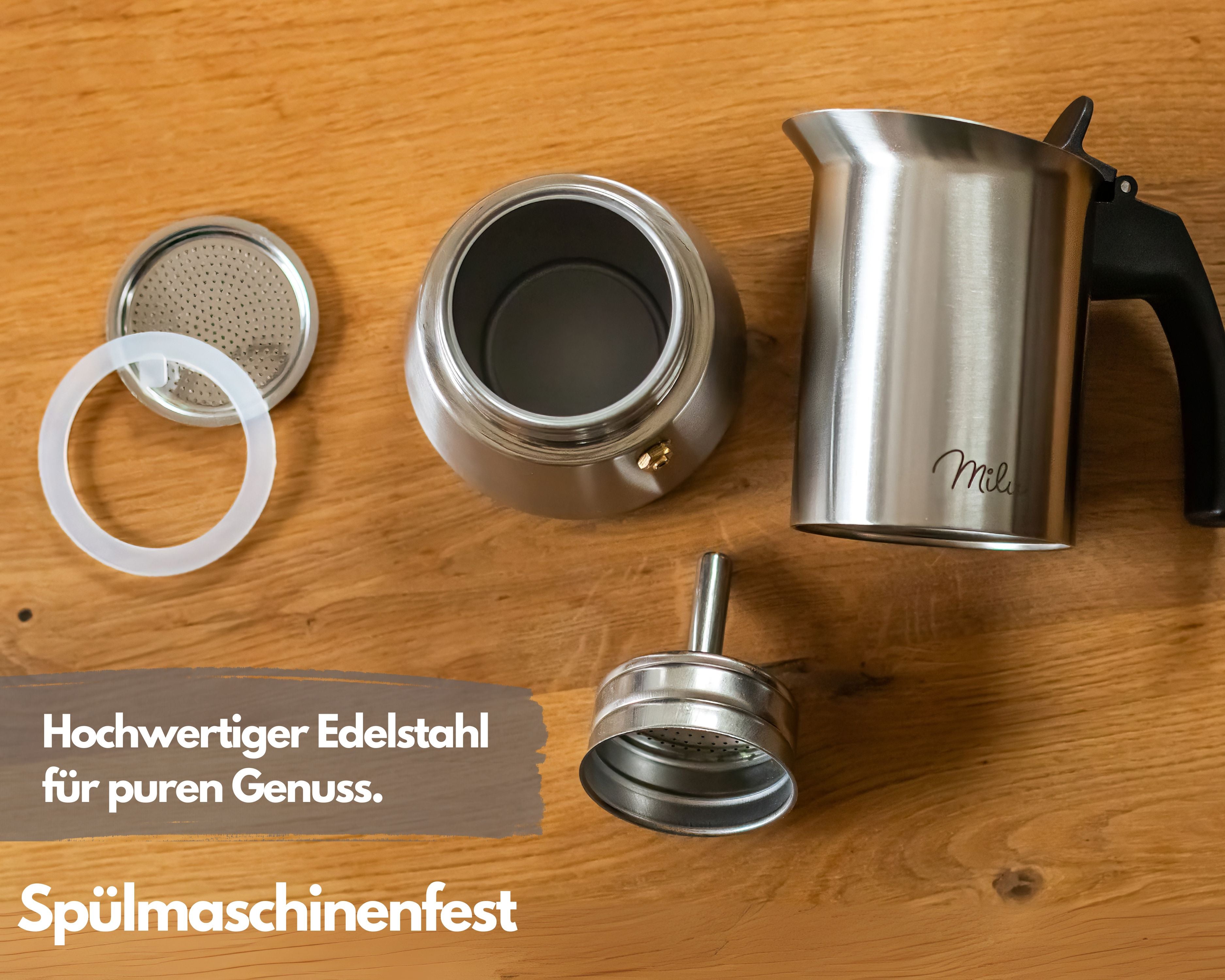Milu Espressokocher Edelstahl Induktion (2, 3, 6 oder 9 cup) (CB)