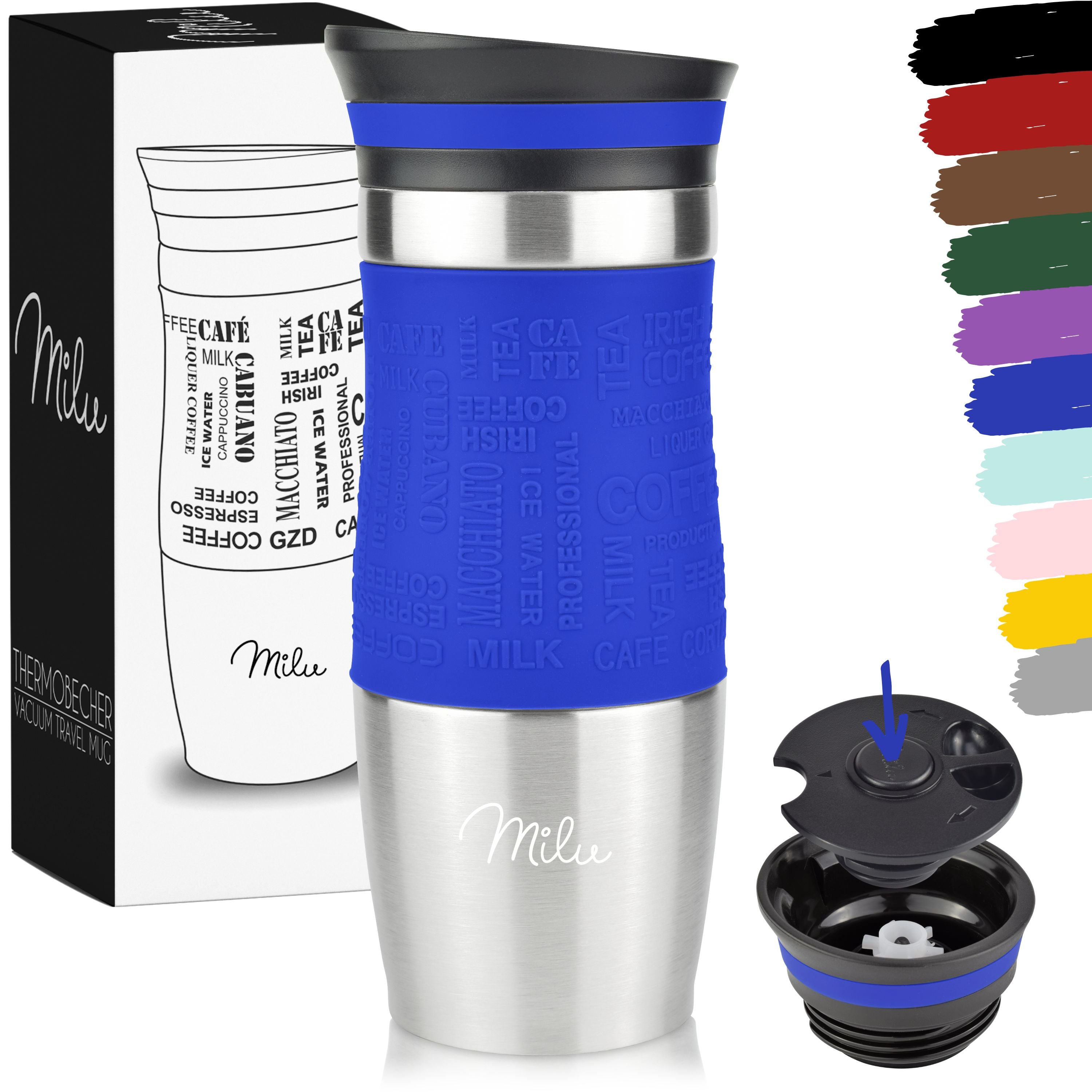 Milu Thermobecher Kaffee to go 370ml, 450ml Isolierbecher Kaffeebecher (CB)