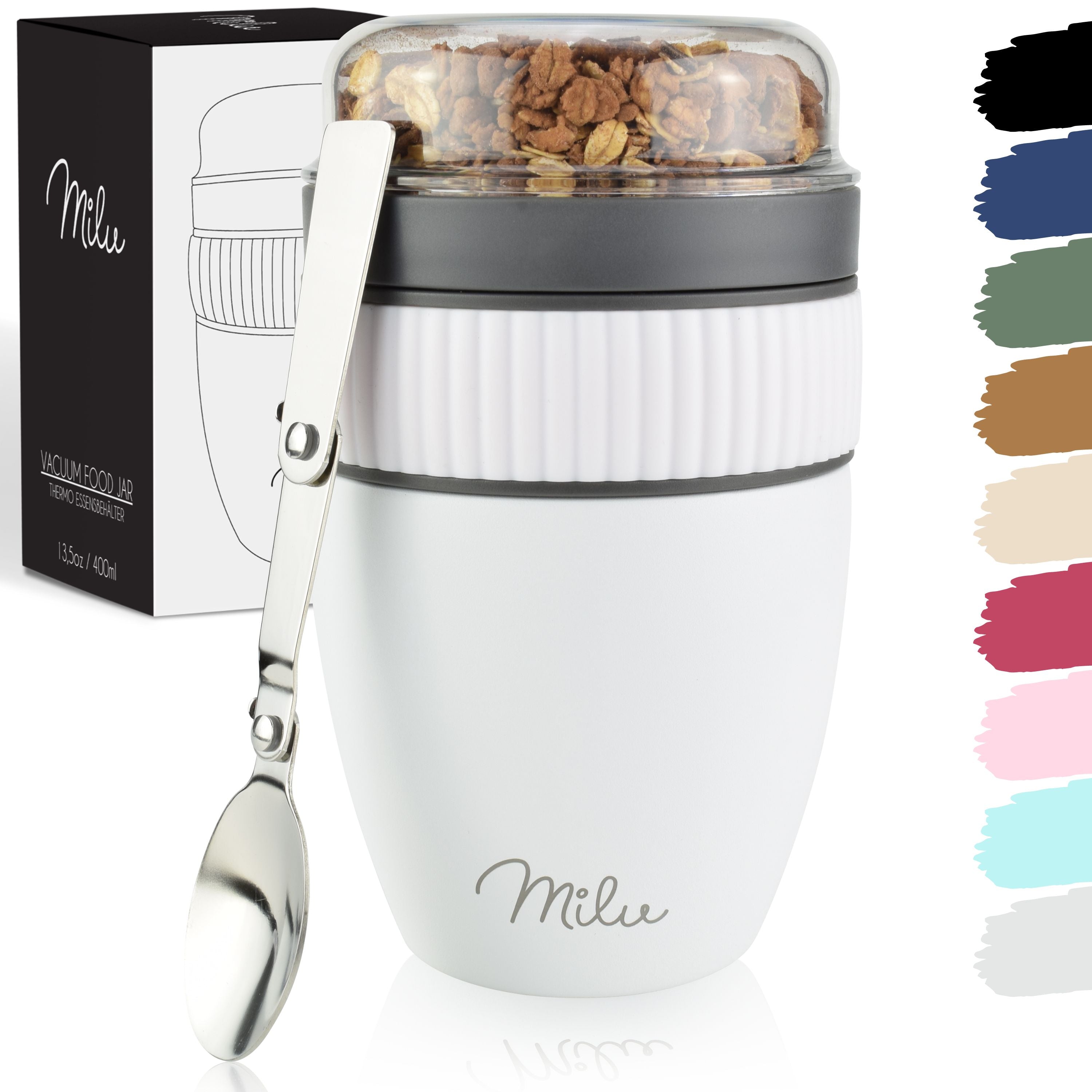 Milu Müslibecher to go, isoliert, auslaufsicher, Edelstahl (400ml) (CB)