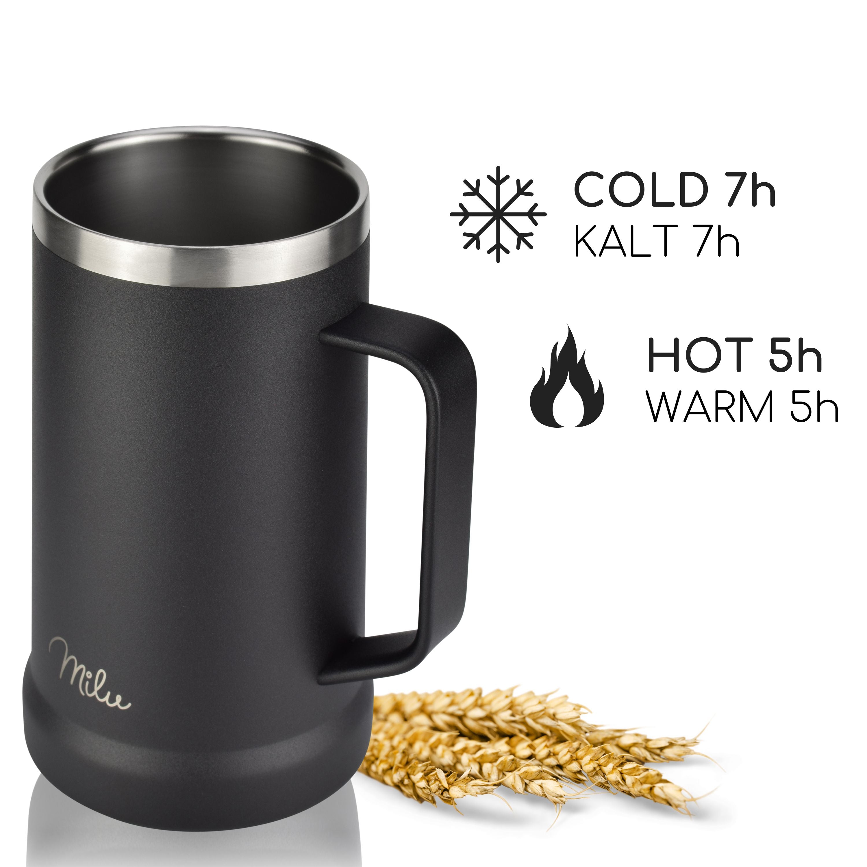 Milu Bierkrug Edelstahl isoliert mit Deckel, 700 ml (CB)