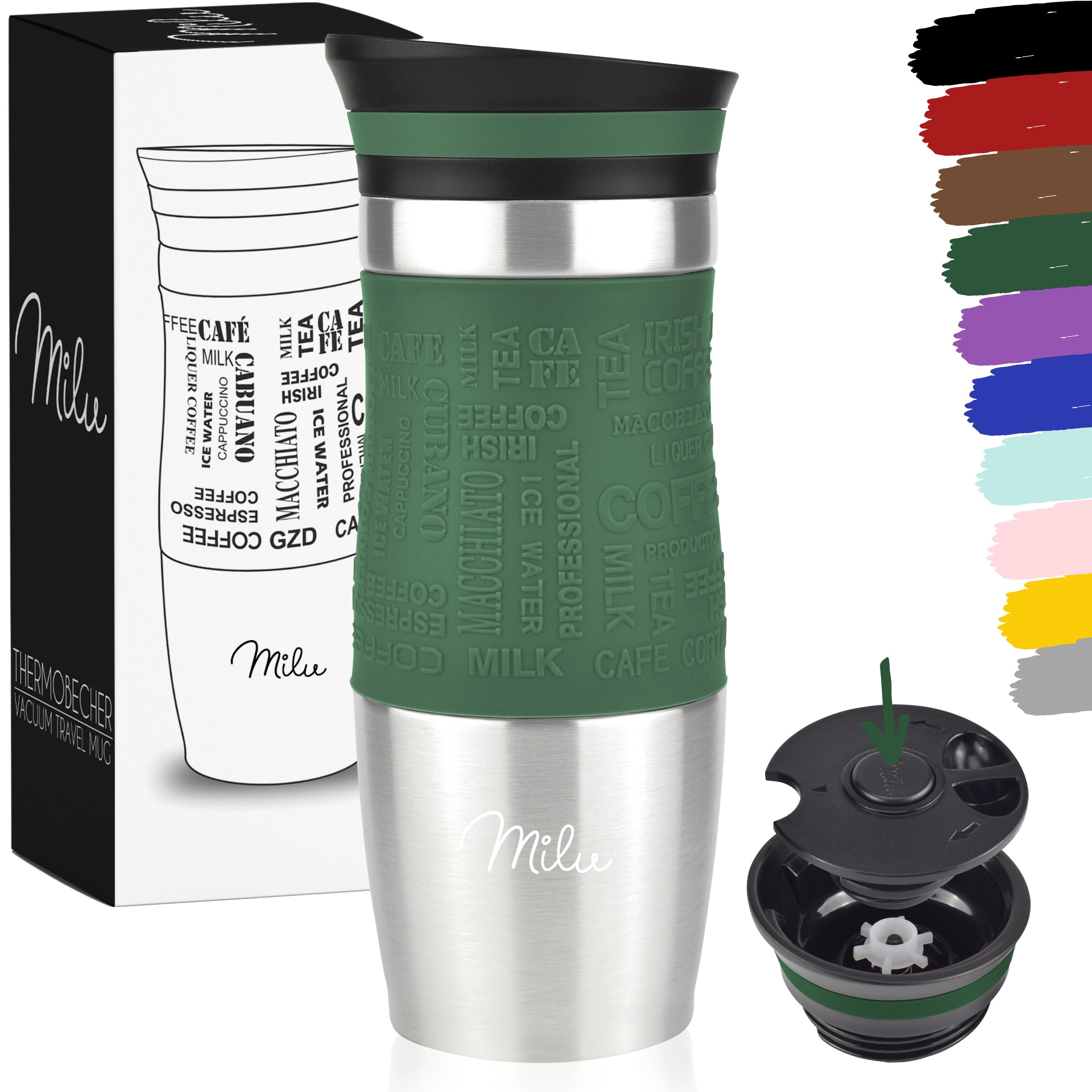 Milu Thermobecher Kaffee to go 370ml, 450ml Isolierbecher Kaffeebecher (CB)