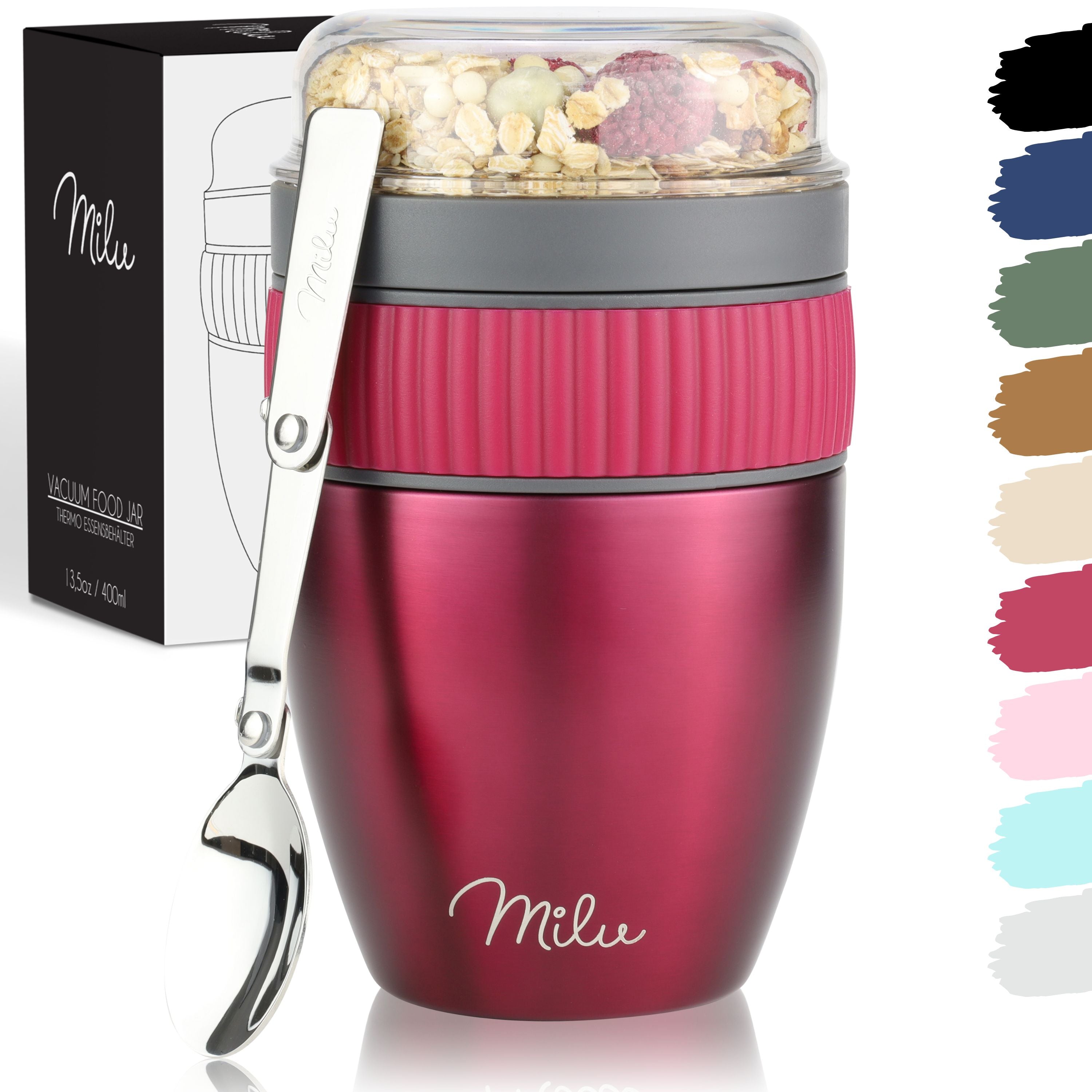 Milu Müslibecher to go, isoliert, auslaufsicher, Edelstahl (400ml) (CB)