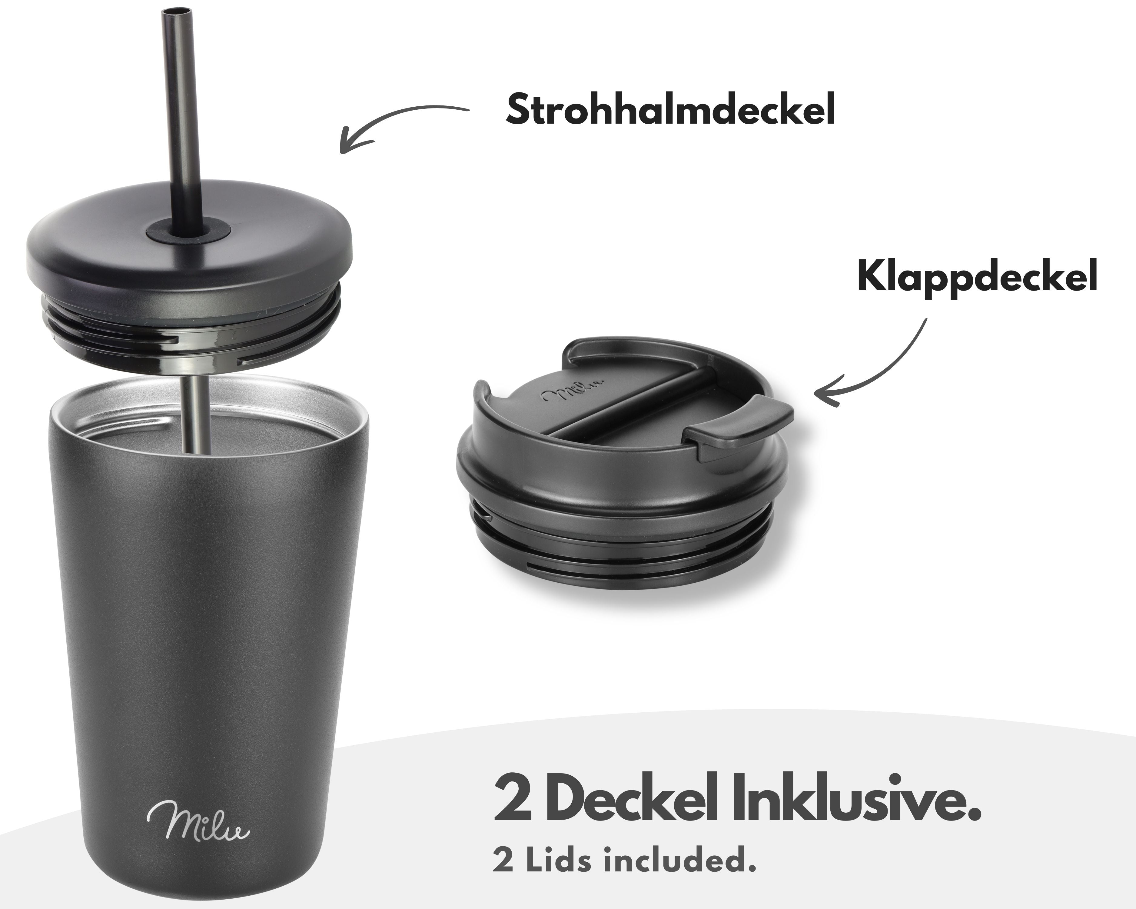 Milu Thermobecher, auslaufsicher, isoliert, mit zwei Deckeln (300 ml, 400 ml, 500 ml) (CB)