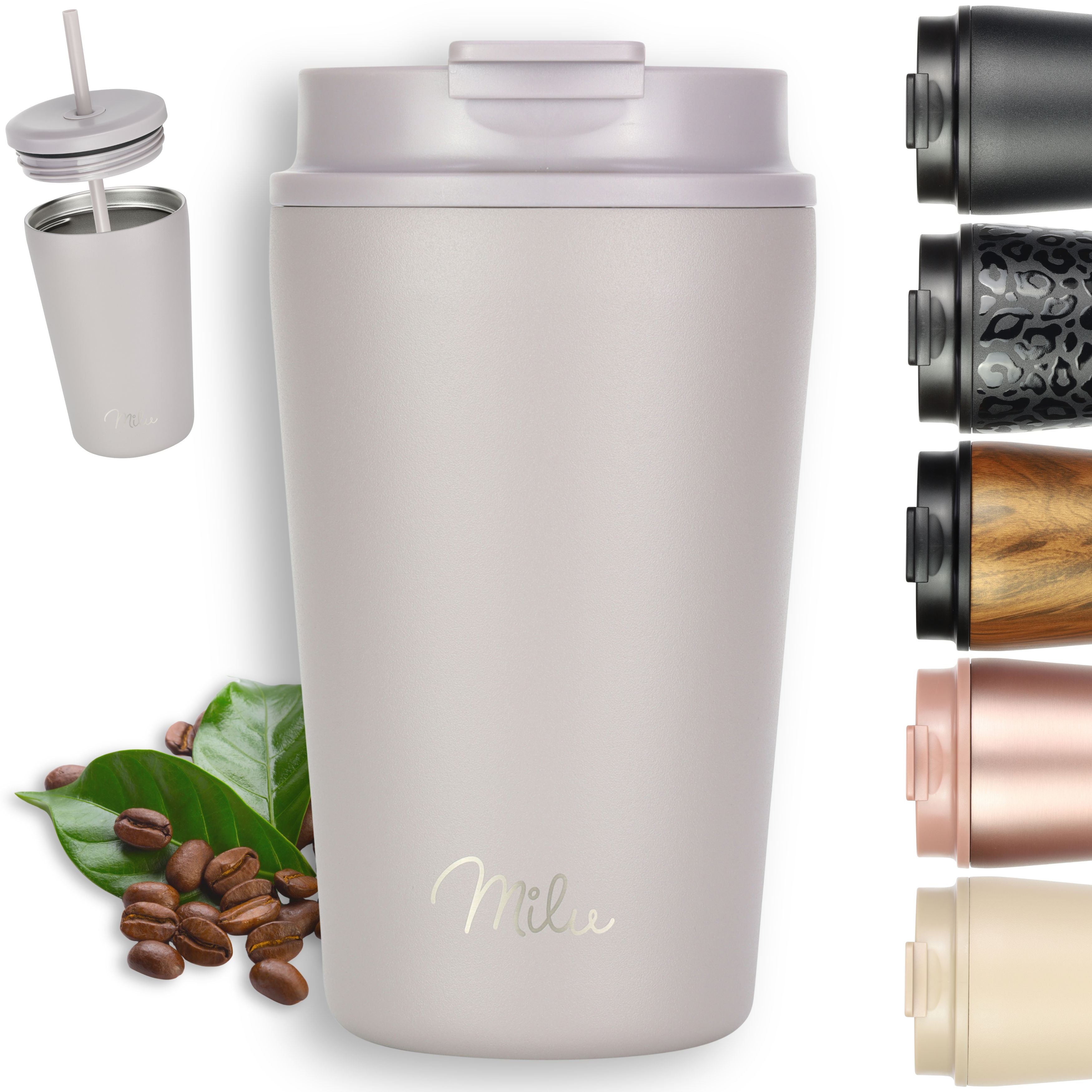 Milu Thermobecher, auslaufsicher, isoliert, mit zwei Deckeln (300 ml, 400 ml, 500 ml) (CB)