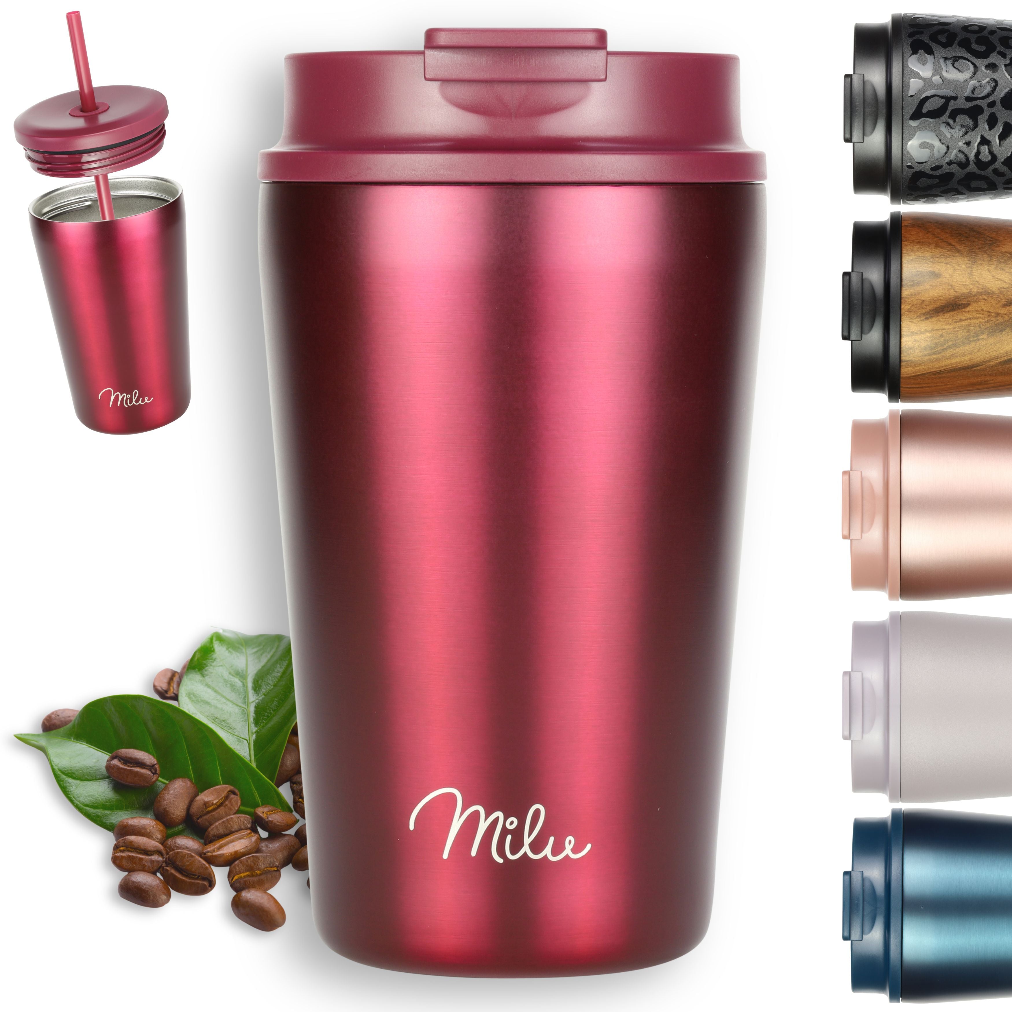 Milu Thermobecher, auslaufsicher, isoliert, mit zwei Deckeln (300 ml, 400 ml, 500 ml) (CB)