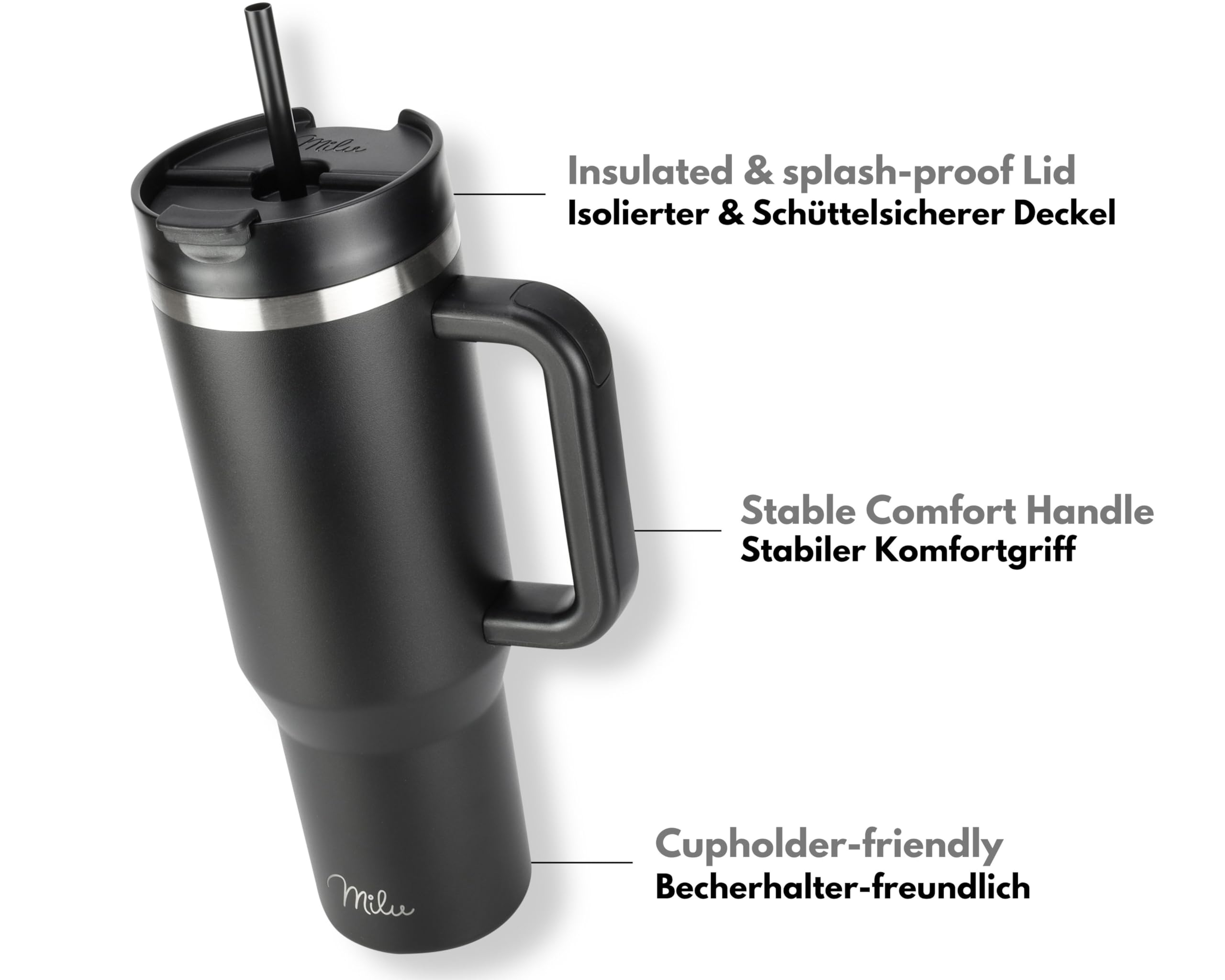 Milu Thermobecher/Tumbler mit Strohhalm und Henkel (1200 ml/40 oz) (CB)